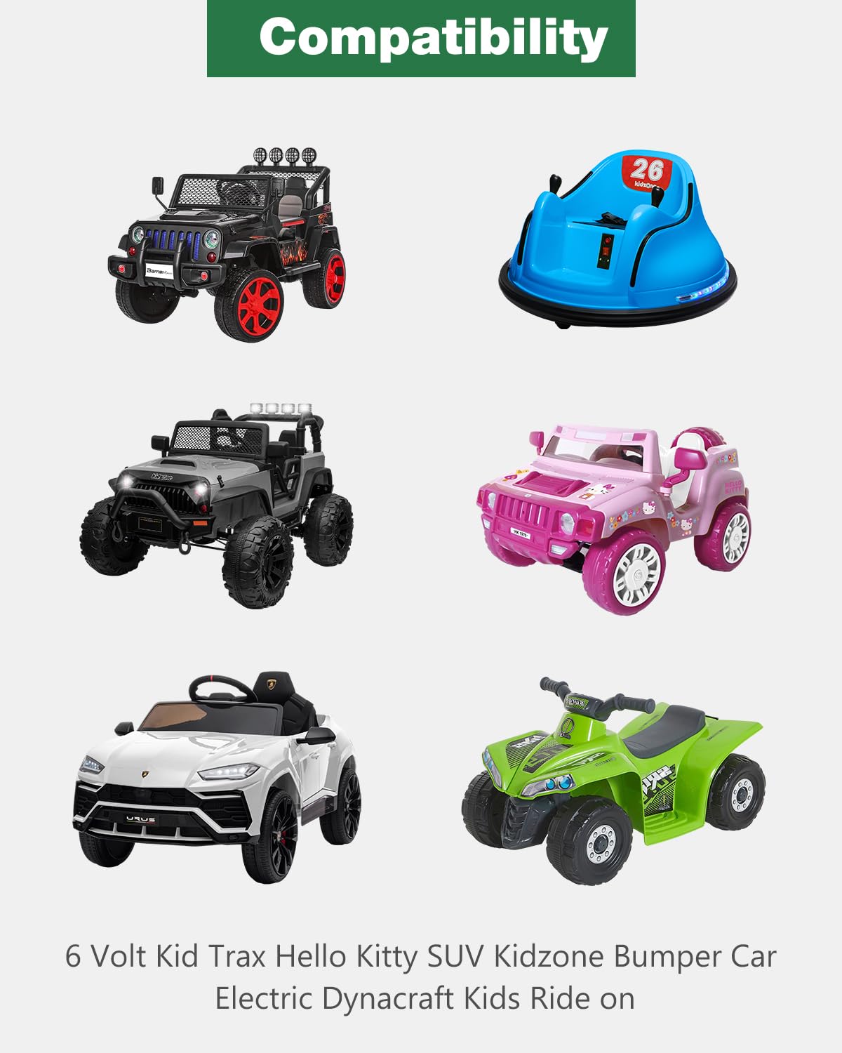 6V Battery Charger for Ride-On Toys | 6 Volt Power Adapter for Kids Electric Cars & Toy Vehicles | Perfect for Kid Trax, Dynacraft, Hello Kitty SUVs & Toddler Quads | Ideal for Outdoor Play & Indoor Charging