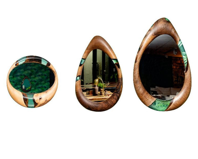 Handmade Epoxy Resin and Walnut Wood Wall Mirror - Unique Home Decor for Living Room, Bedroom & Bathroom
