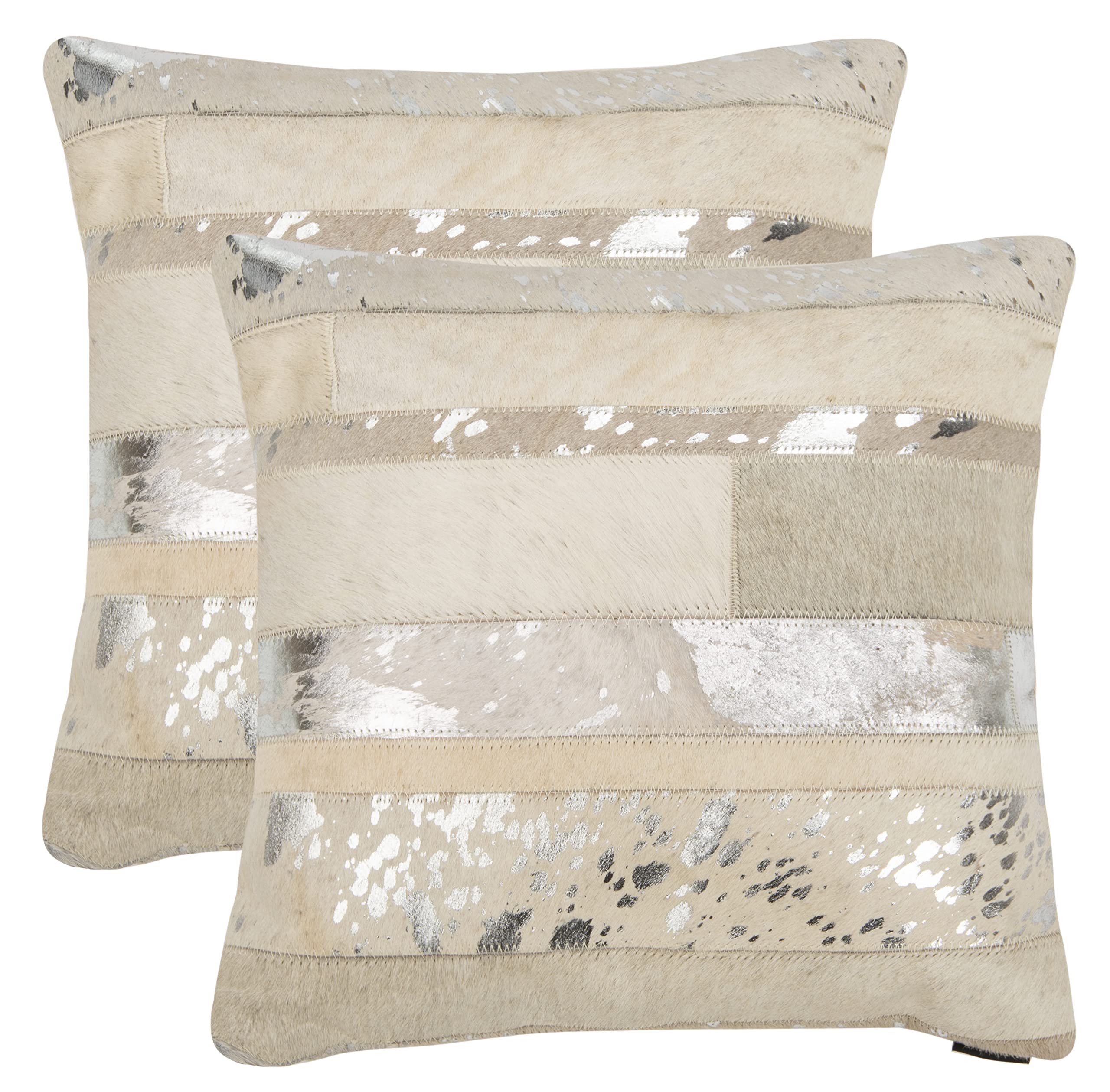 Safavieh Peyton Silver Throw Pillows 22x22 Inch Set of 2 - Decorative Cushions for Sofa, Bed & Living Room Accent
