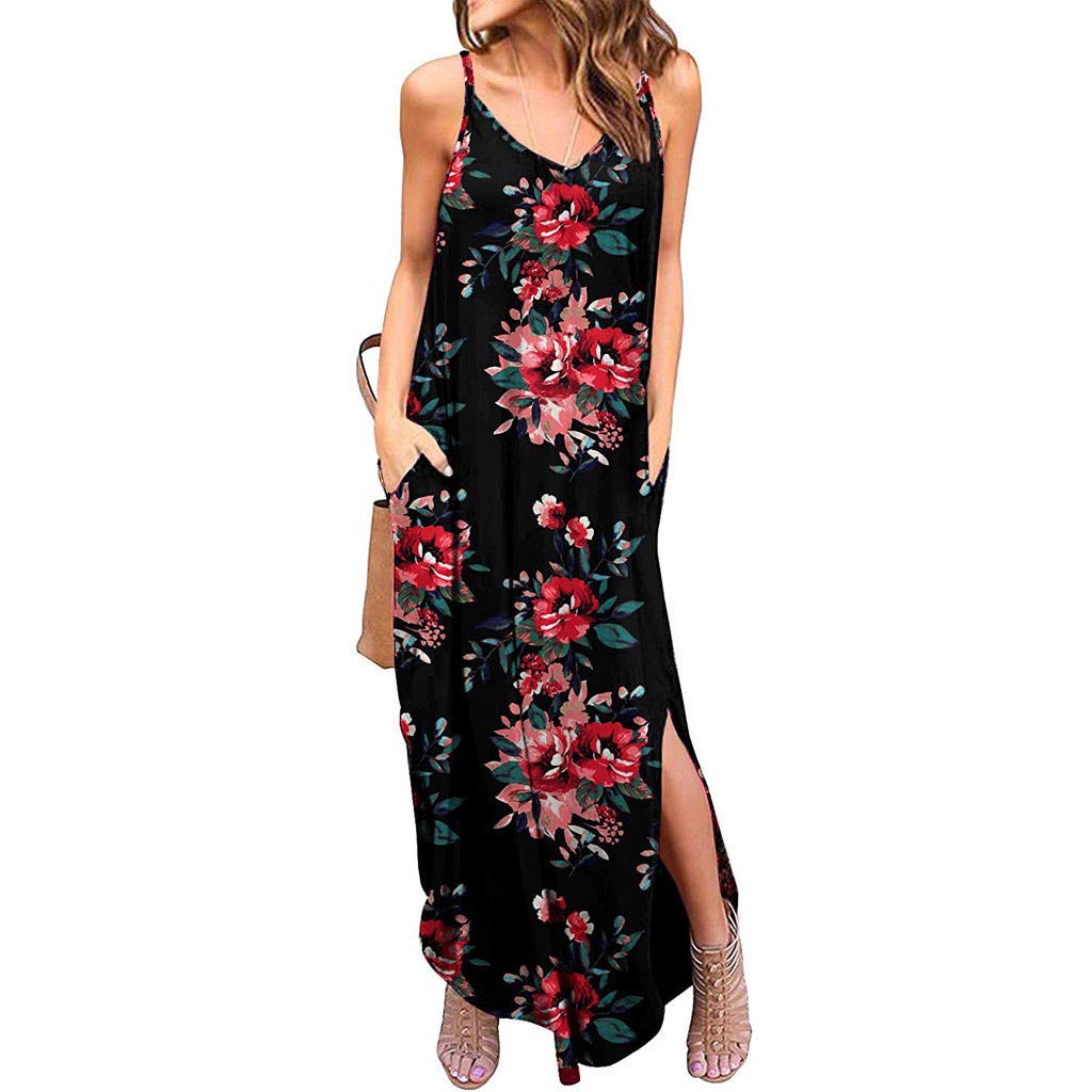 Gibobby Women's Long Summer Dresses - Casual Sleeveless T-Shirt Maxi Dress with Side Slit & Pockets | Perfect for Beach, Vacation, and Everyday Wear