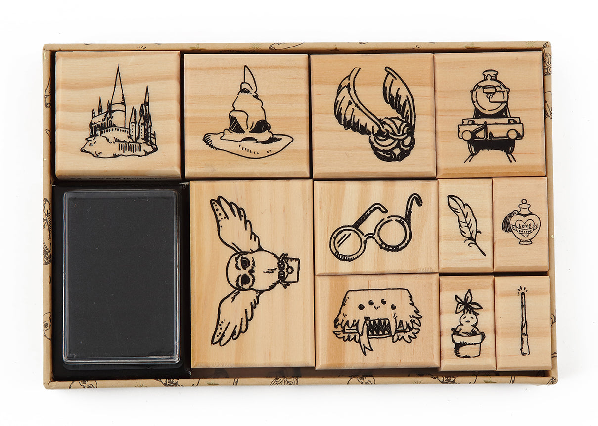 Harry Potter Hogwarts Magical Moments Rubber Stamp Set - 12pcs DIY Scrapbooking Stamps for Journaling, Card Making & Craft Projects (Hogwarts Castle, Golden Snitch, House Crests)