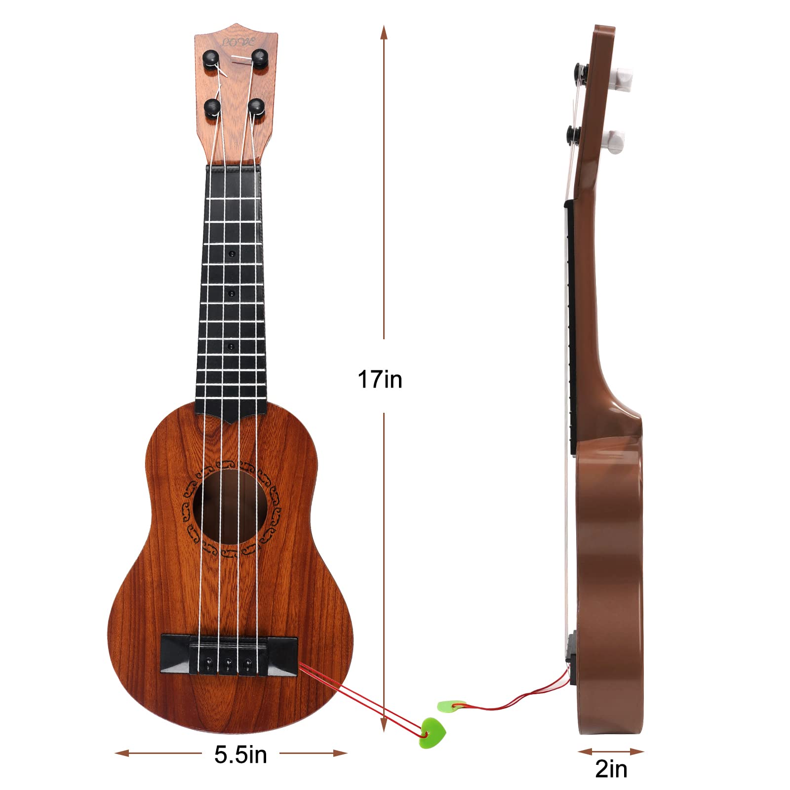 Raimy 17 Inch Kids Ukulele - 4 String Mini Guitar Musical Instrument for Toddlers & Beginners | Educational Toy with Picks for Boys & Girls | Mahogany Wood | Perfect for Birthday Gifts, Music Lessons & Family Fun