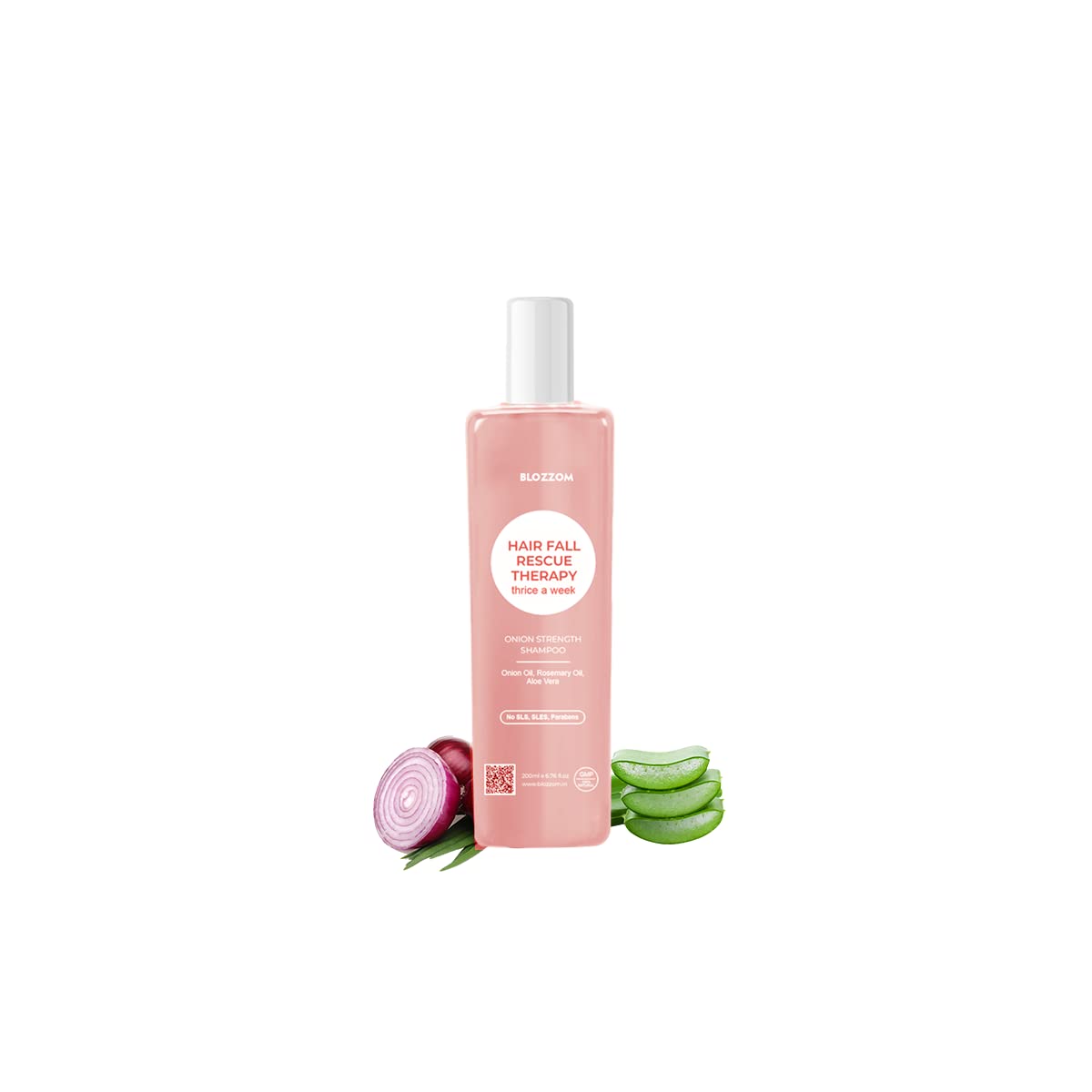 Blozzom Onion Shampoo for Hair Growth & Strengthening - Infused with Onion Seed Oil, Amla & Rosemary Extract - Sulfate Free & Nourishing Formula (Pack of 1) - Perfect for Damaged Hair Repair & Daily Hair Care Routine
