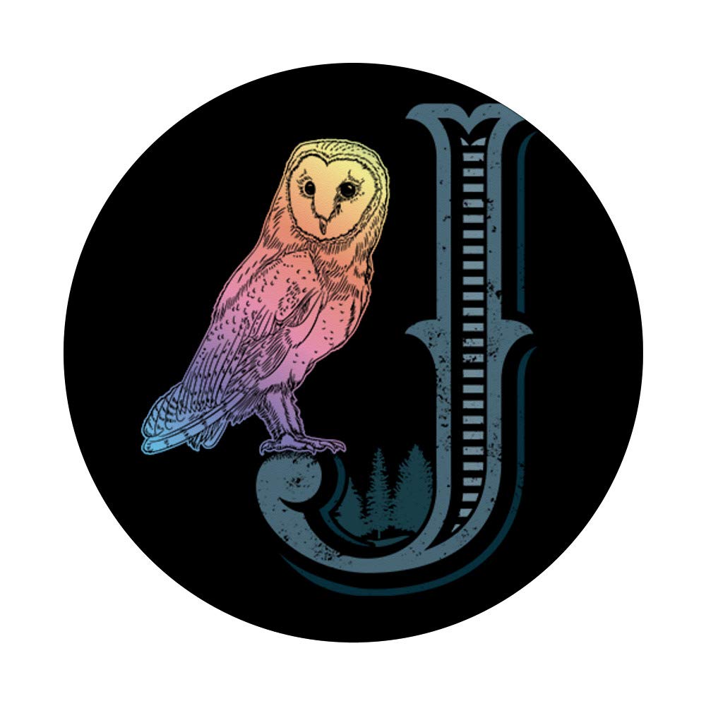 Barn Owl Drawing with Monogram Letter J PopSockets PopGrip - Interchangeable Phone & Tablet Stand | Perfect for Artists, Nature Lovers & Personalized Gifts