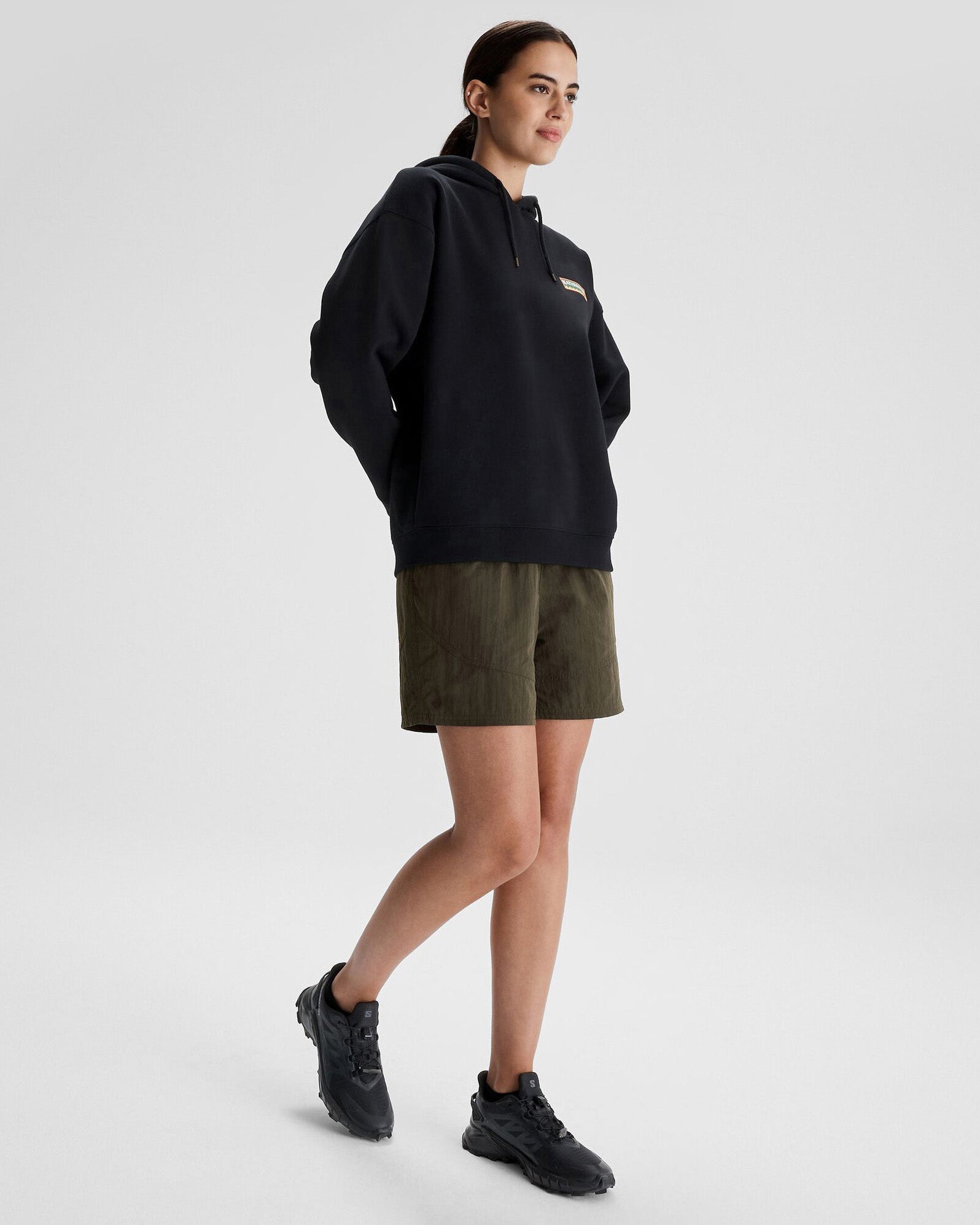 Women's Kathmandu Heritage Logo Slouchy Hoodie - Black | Cozy Pullover Sweatshirt for Casual Wear, Travel & Outdoor Activities