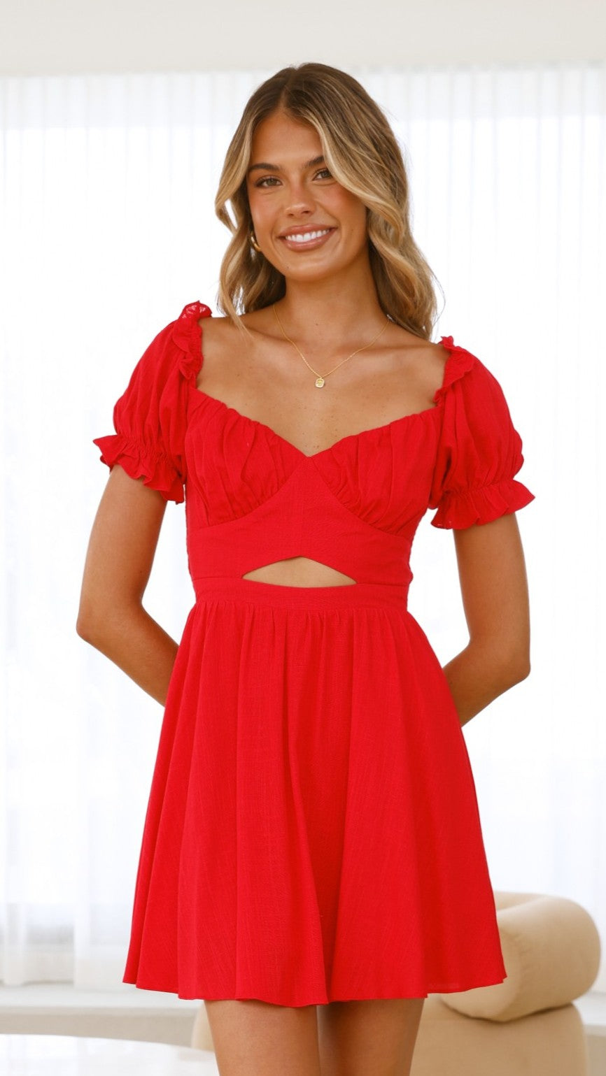 Elegant Red Magnolia Mini Dress for Women - Perfect for Summer Parties, Dates & Casual Outings