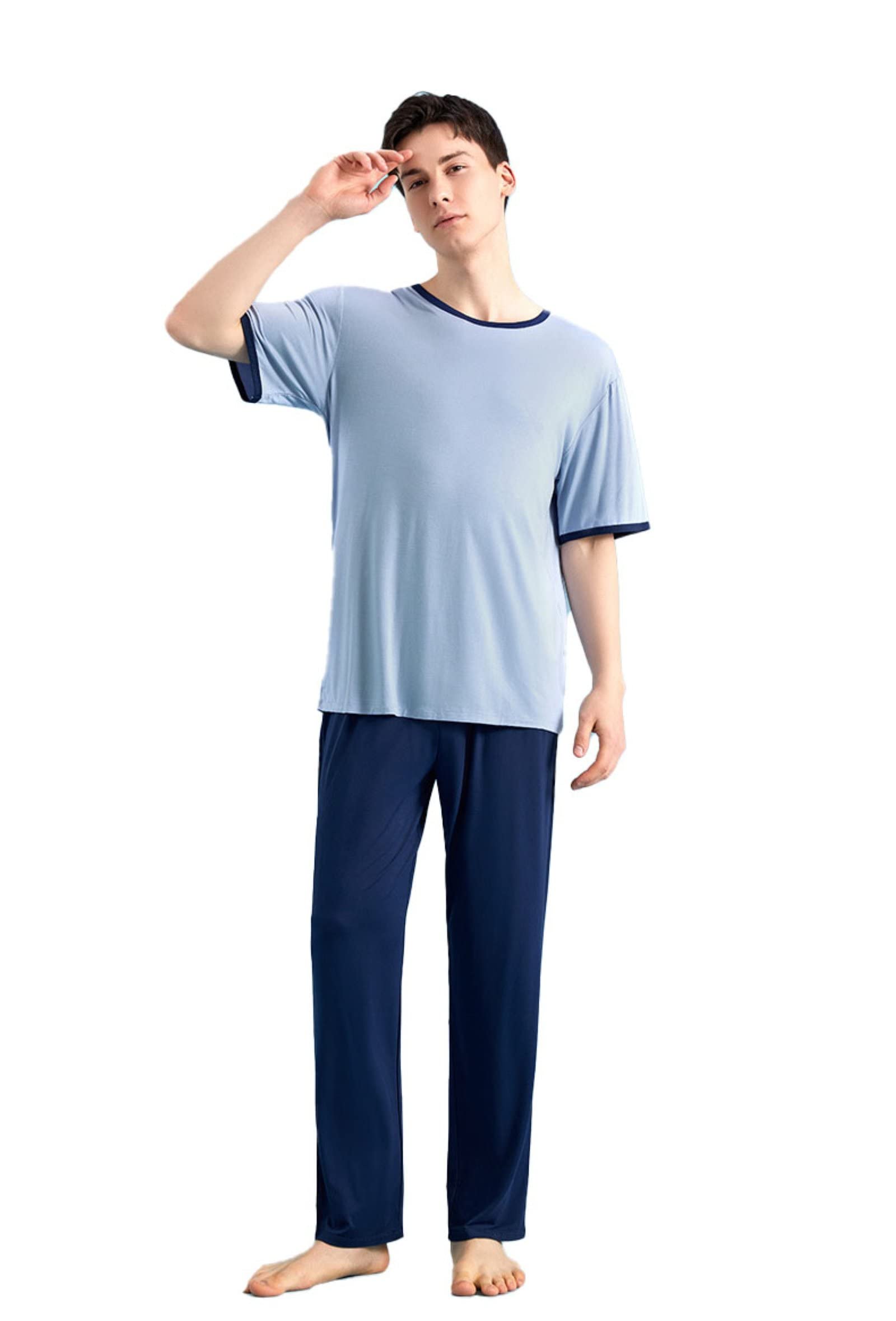 Men's Bamboo Fiber Pajama Set - Soft & Breathable Short Sleeve Sleepwear for Spring & Summer | Comfortable Loungewear for Home, Travel & Relaxation