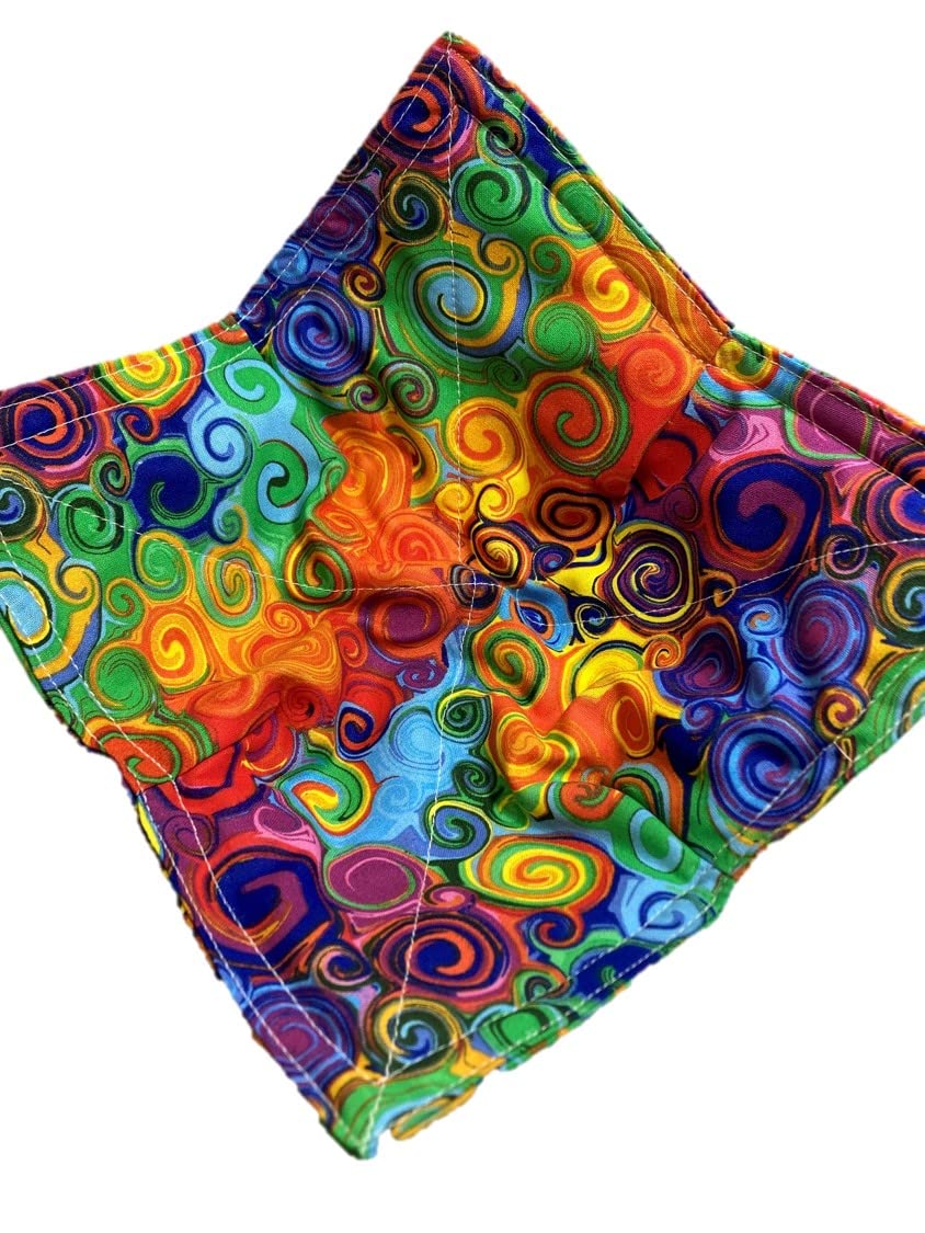 2 Pack Rainbow Swirls Cotton Bowl Cozies - Microwave & Oven Safe Hot Pads for 8 Inch Bowls - Colorful Novelty Fabric Kitchen Accessories - Perfect for Serving Hot Dishes, Soups, and Snacks Safely