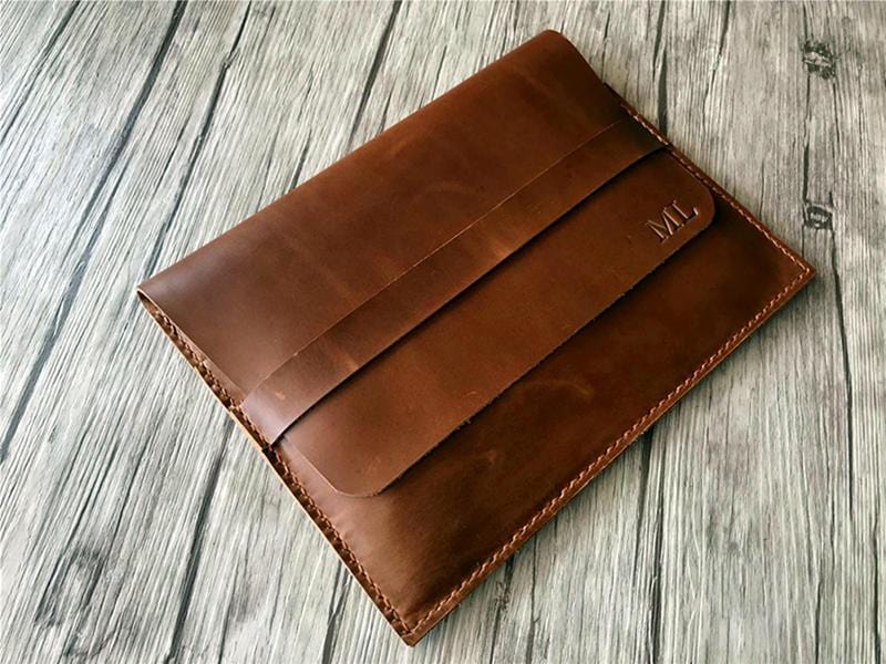 Premium 12 Inch Engraved Leather Laptop Sleeve Case for MacBook & Windows - Perfect for Office, Travel & School Protection