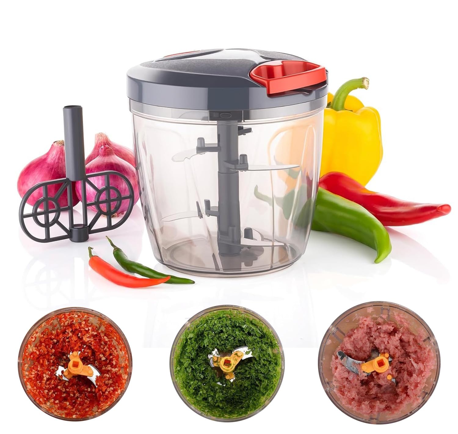 900ml Stainless Steel Vegetable Chopper - Onion Cutter, Fruit Dicer & Salad Maker with 3 Blades | Perfect for Meal Prep, Salsa, Stir Fry & Quick Kitchen Tasks