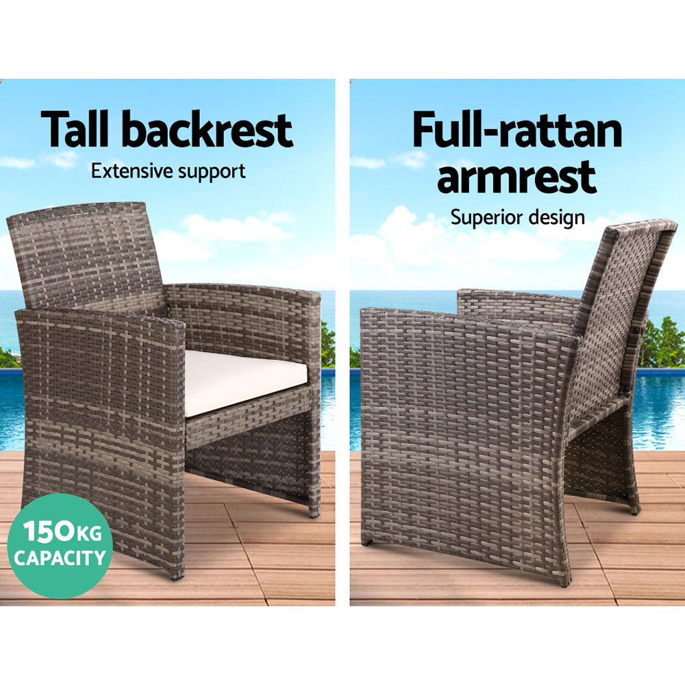 4-Piece Outdoor Sofa Set with Rattan Chairs & Table - Grey Patio Garden Furniture for Backyard, Poolside & Terrace Relaxation