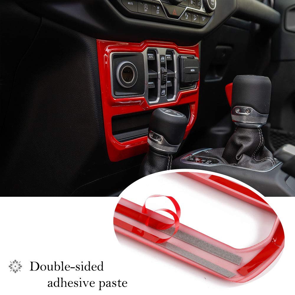 JeCar Red Center Console Window Control Panel Trim Cover for 2018-2024 Jeep Wrangler JL JLU Gladiator JT - Interior Accessories & Dashboard Upgrade - Perfect for Off-Roading & Car Customization