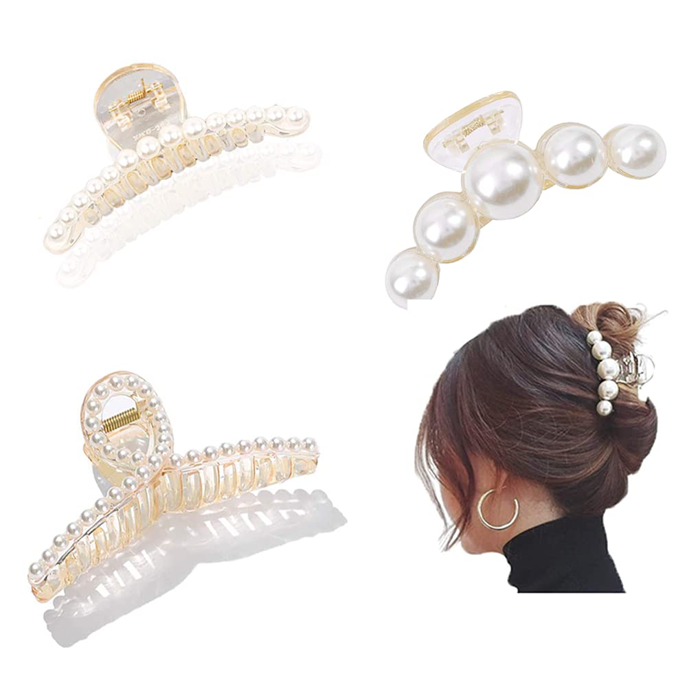 Pearl Hair Claw Clips for Women - Non-Slip Large Hair Clamps with Fake Pearls, Fashion Hair Styling Accessories for Women & Girls | Perfect for Updos, Ponytails & Everyday Hairstyles
