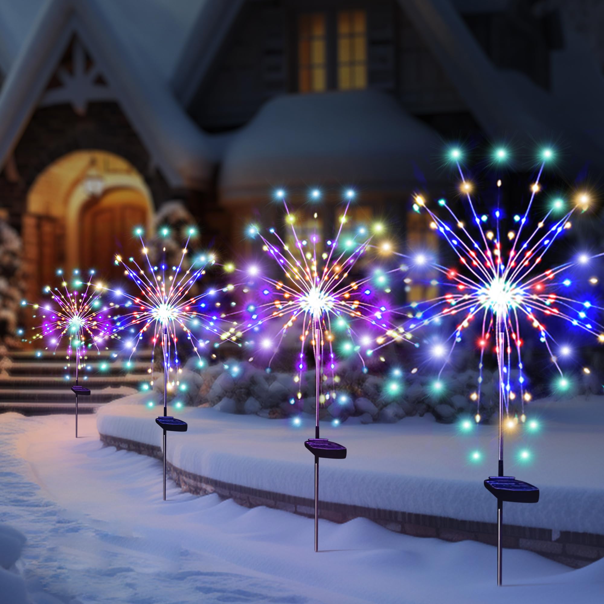 120 LED Solar Garden Lights Outdoor Waterproof - 4 Pack Colorful Solar Firework Sparklers for Patio, Backyard, Pathway & Walkway Decor - Perfect for Parties, Weddings & Landscape Lighting