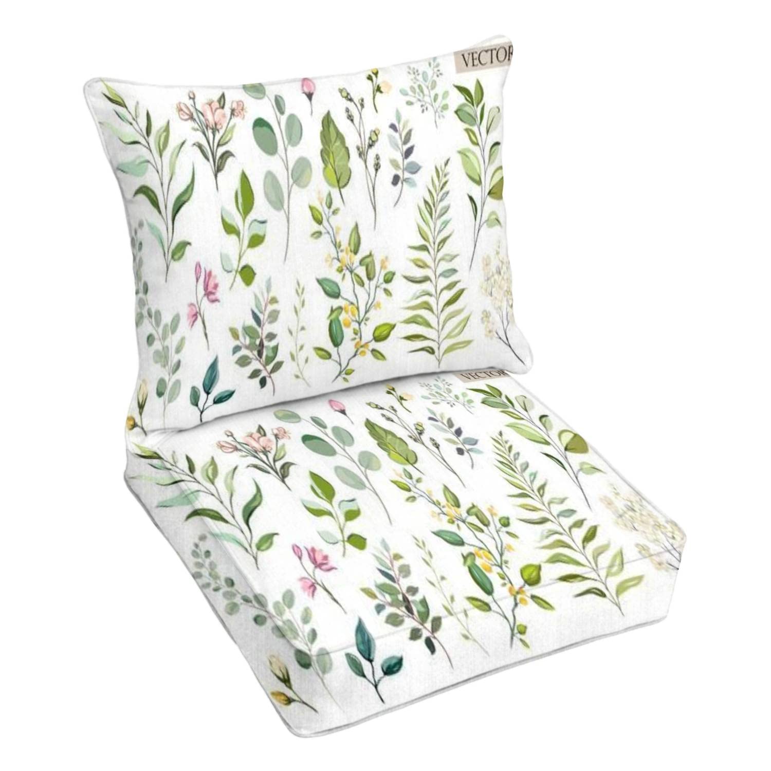 Premium Outdoor Deep Seating Cushion Set - Botanic Wildflowers & Herbs Leaf Design - Replacement Cushions for Patio Lounge Chairs - Perfect for Garden, Conversation Areas & Poolside Relaxation