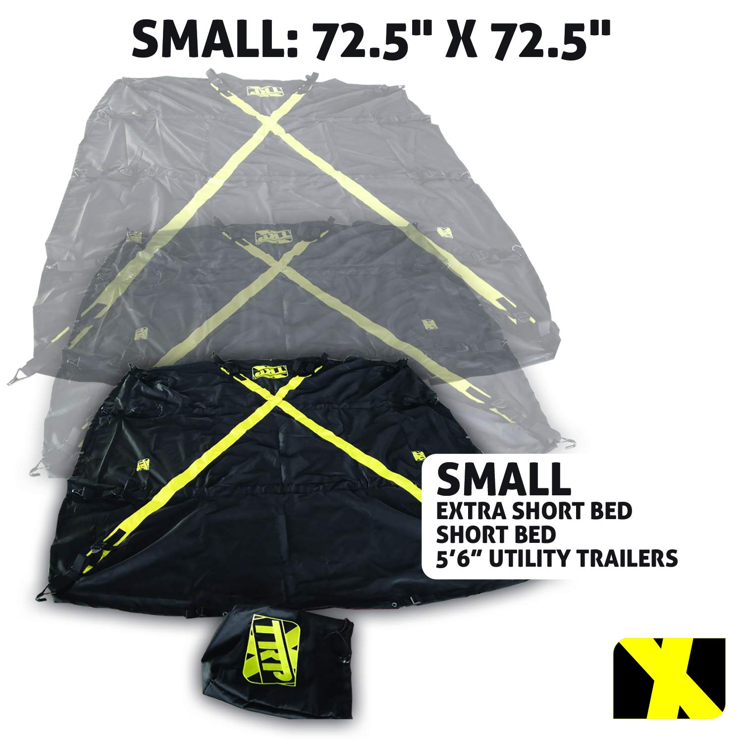 TRPx X-Cover Heavy Duty Truck Bed Cover - Black Tarp with Integrated Tie Down System - Fits Extra Short Bed, Short Bed & Utility Trailers up to 5'6
