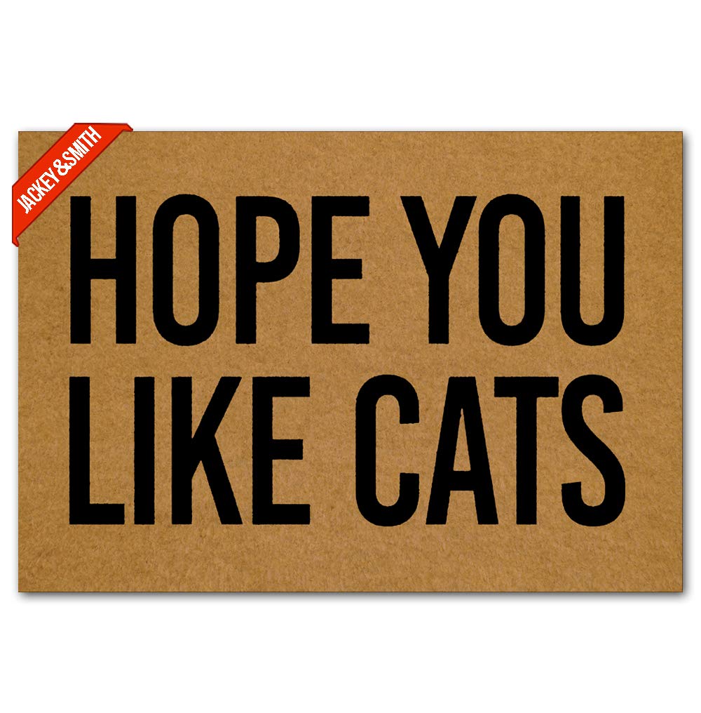 Jackey&Smith Welcome Mat - Non-Slip Cat Themed Doormat for Front Door, Entryway & Balcony | 23.6x15.7 Inch Felt Fabric Floor Mat | Perfect for Pet Lovers Home Decor & Outdoor Use