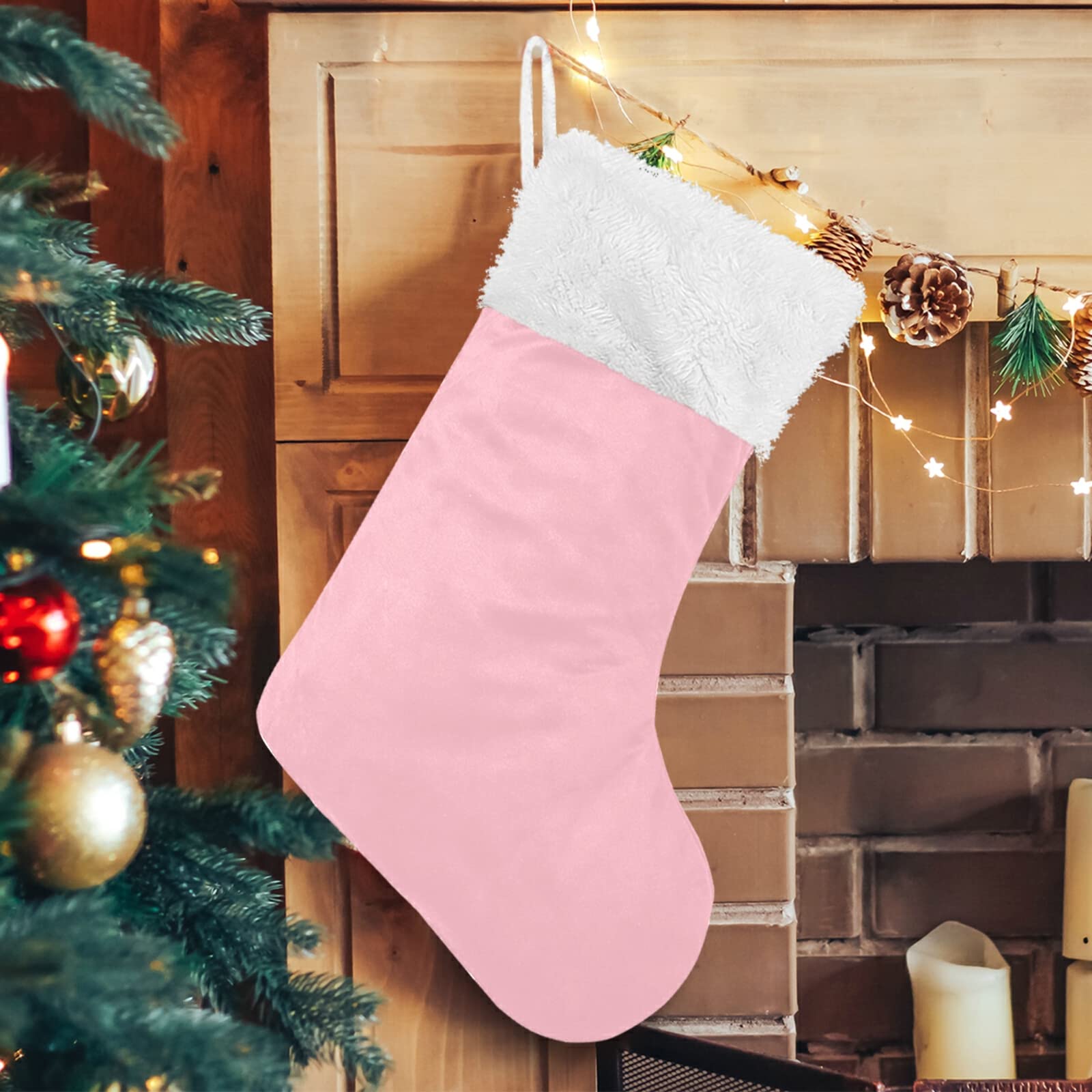 1 Pack Christmas Stocking - Plain Cherry Blossom Pink Xmas Stockings for Fireplace Decorations (17.7 Inch) - Perfect for Holiday Home Decor, Gift Giving & Festive Mantel Display