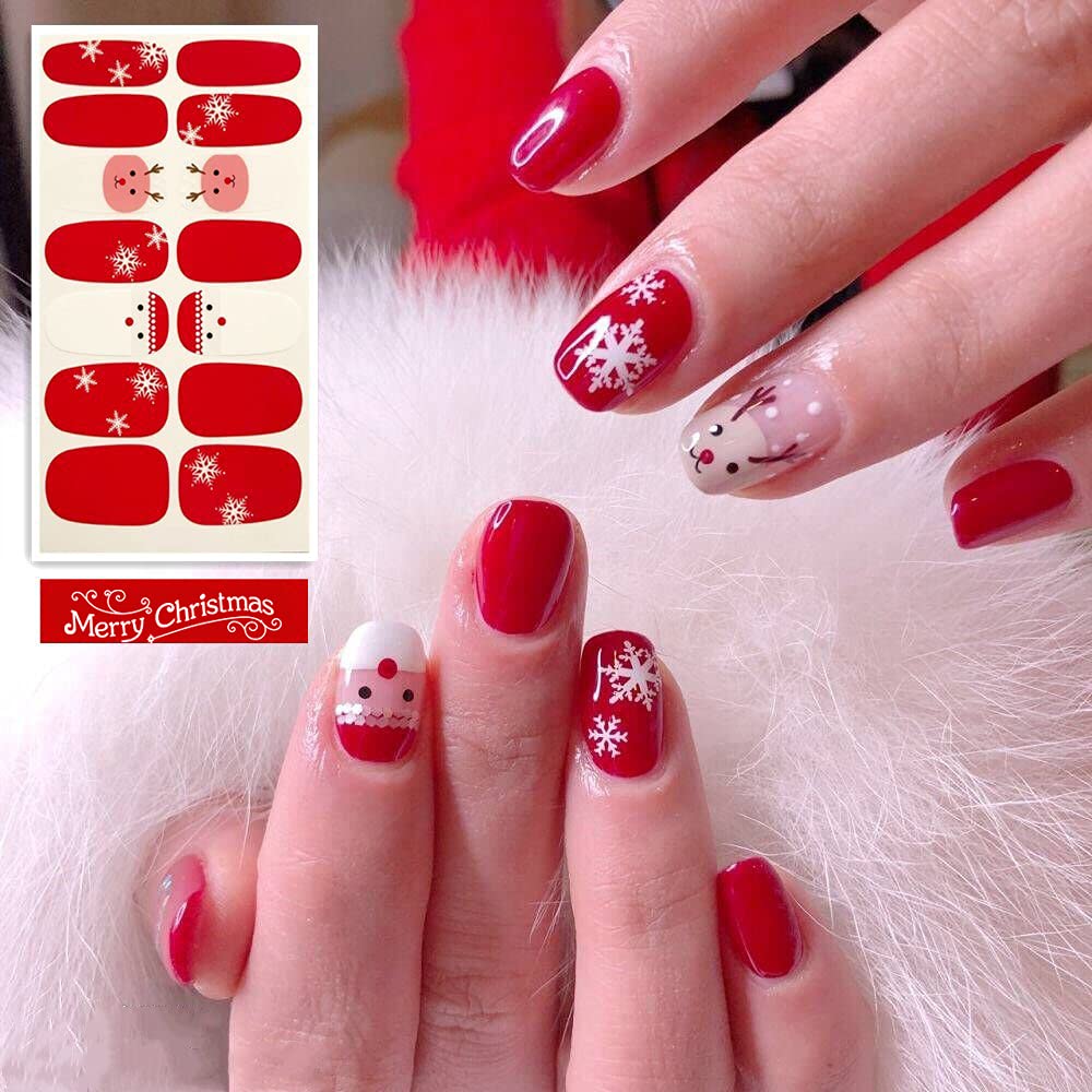 30 Sheets Christmas Nail Polish Strips - Red Holiday Nail Wraps with Santa & Snowflake Designs, Self-Adhesive Nail Art for Women, Includes Nail File | Perfect for Christmas Parties, Gift Giving & Festive Nail Decorations