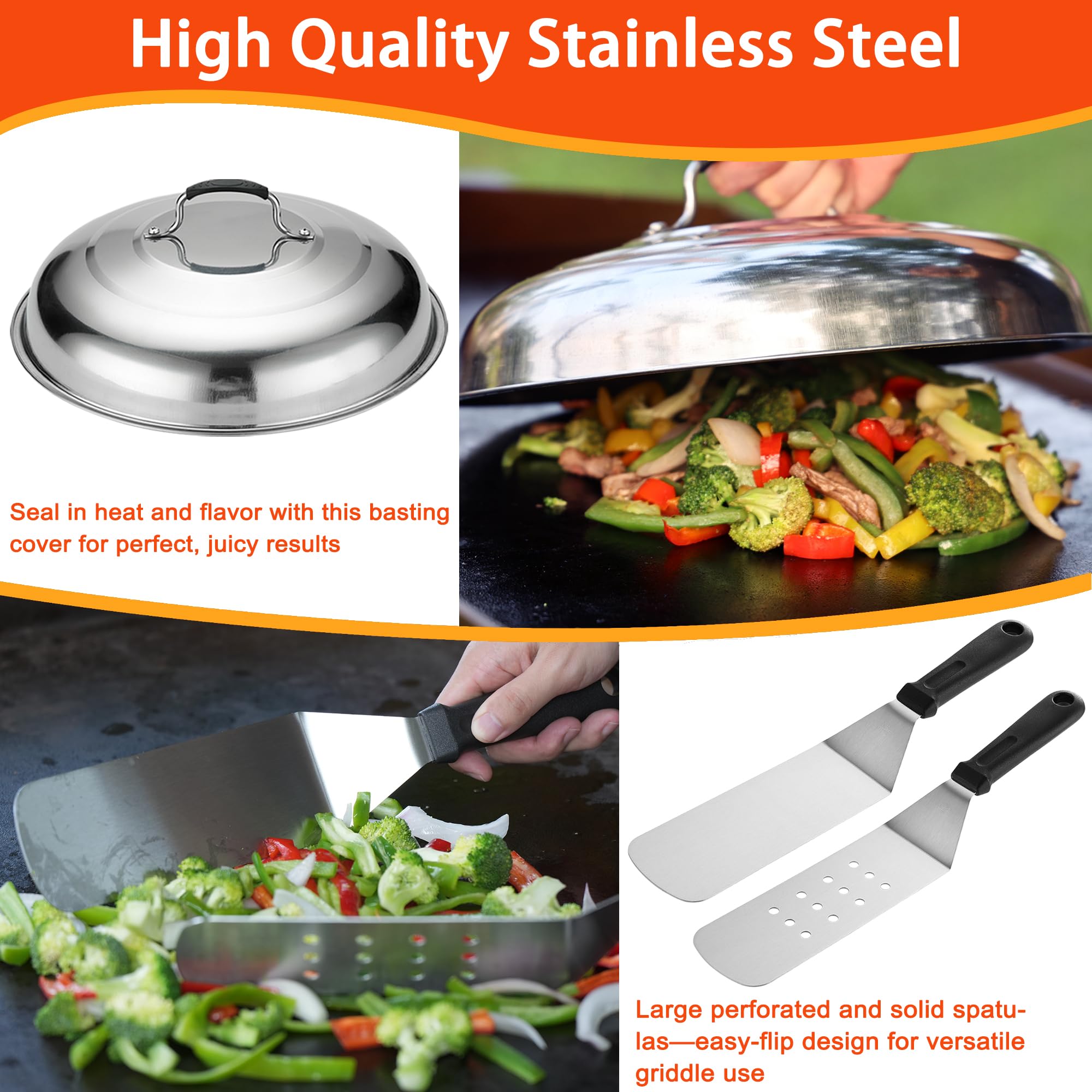 Blackstone Griddle Accessories Kit - 40PCS Premium Stainless Steel Cooking Set with Basting Cover, Spatula, Scraper, Burger Press, Tongs & Cleaning Tools | Perfect for Outdoor BBQ, Camping, Tailgating & Backyard Grilling