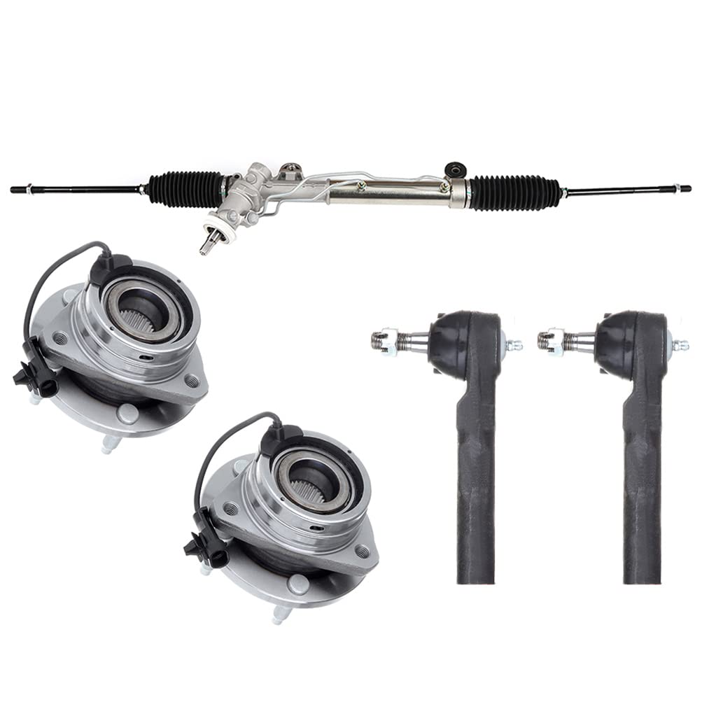 ROADFAR Complete Power Steering Gear Rack and Pinion Kit with 2 Wheel Hub Bearings & 2 Outer Tie Rods - Compatible with Chevrolet Malibu, Pontiac G6, Saturn Aura 2006-2010 Models - Perfect for Steering System Repair & Replacement