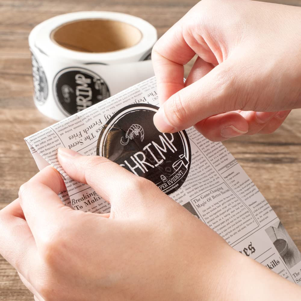 Restaurantware Label Tek 2 Inch Tamper-Evident Stickers for Shrimp - 500 Rolled Tamper Seal Stickers with Chalkboard Design | Safe Food Delivery Stickers (Black with White Font) | Ideal for Seafood Packaging, Takeout Containers & Food Safety Compliance