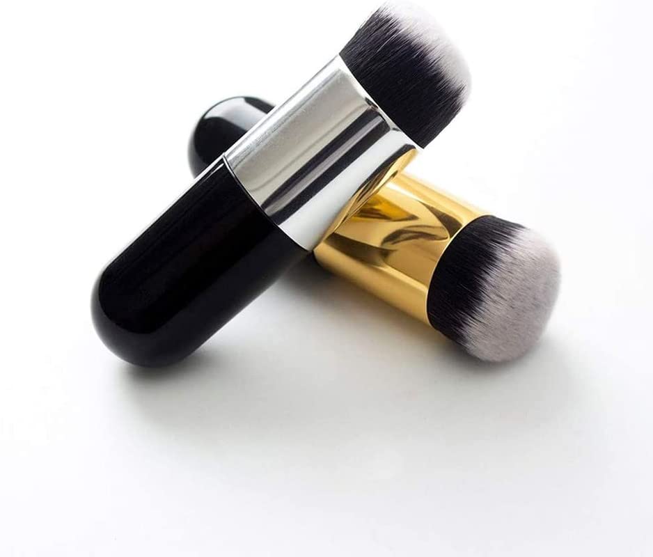 SHIDARA 2-Piece Foundation Brush Set - Chubby Makeup Brushes for Liquid, Cream & Powder Cosmetics (Golden & Silver) | Perfect for Flawless Blending & Professional Makeup Application
