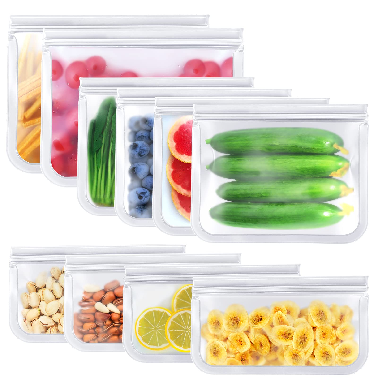 Eco-Friendly Reusable Food Storage Bags - 10 Pack Leakproof BPA Free Freezer & Sandwich Bags for Meat, Fruit, Snacks | Perfect for Meal Prep, Home Organization & On-the-Go Lunches