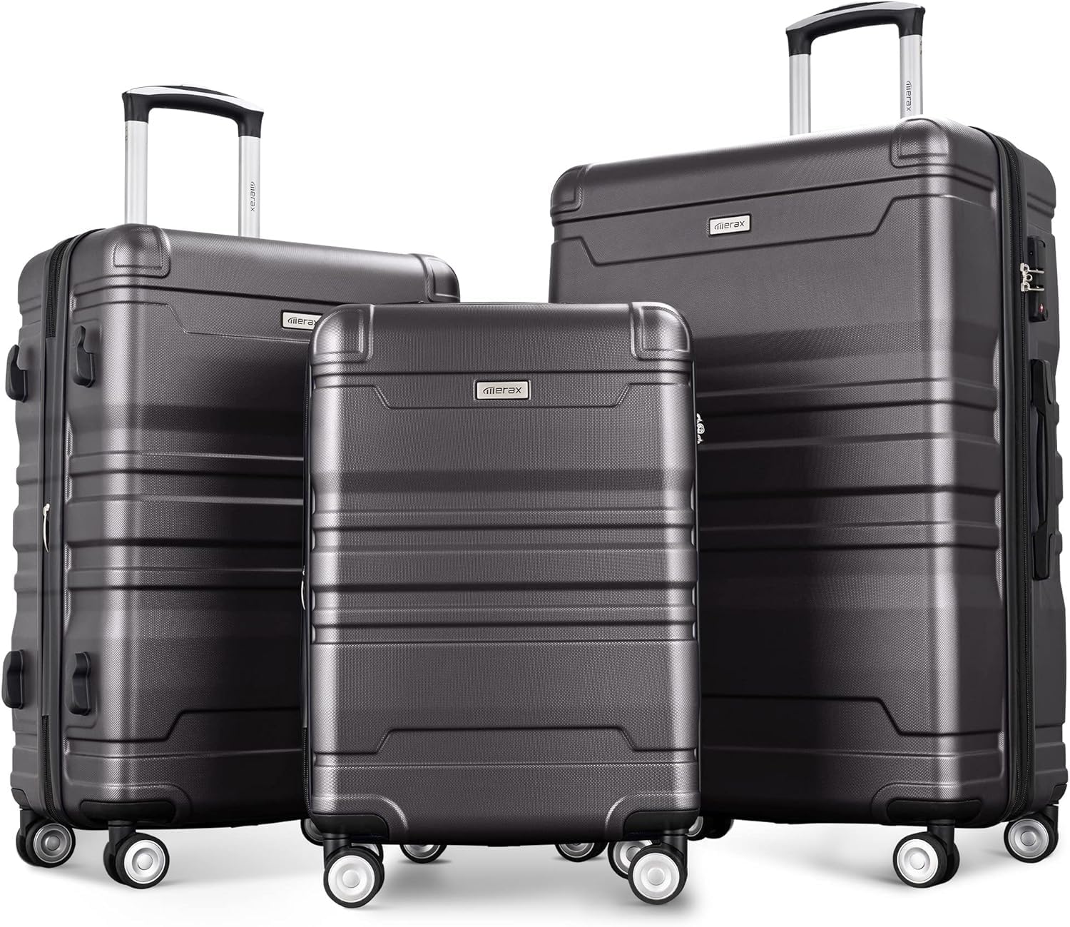 Merax 3-Piece ABS Hardside Luggage Set with Expandable Spinner Wheels & TSA Lock - Dark Grey (20/24/28 Inch) | Durable Suitcase for Travel, Business Trips & Vacations