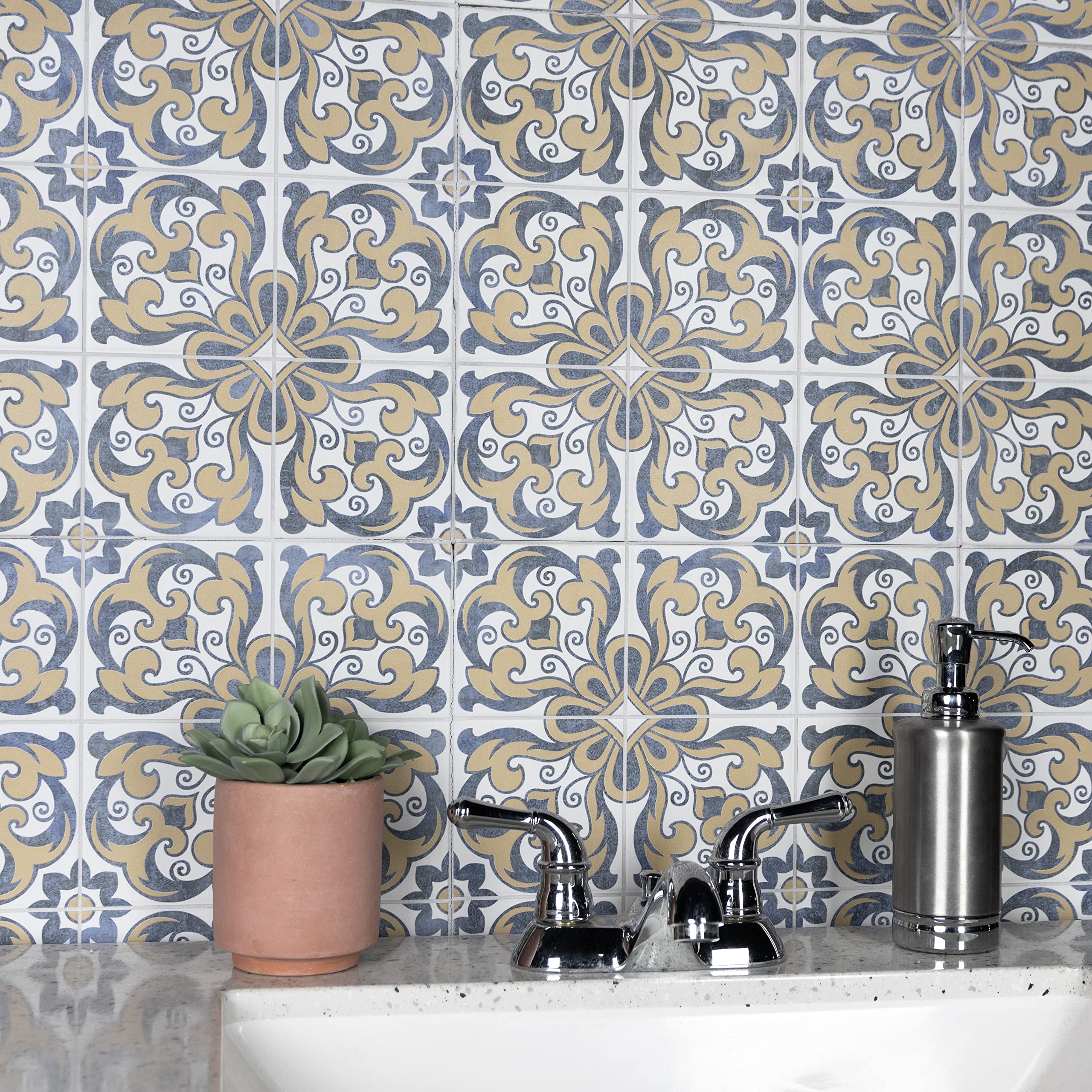 Merola Tile Harmonia Royal Bloom 13x13 Inch Ceramic Floor and Wall Tile - Perfect for Bathroom, Kitchen Backsplash & Living Room Decor