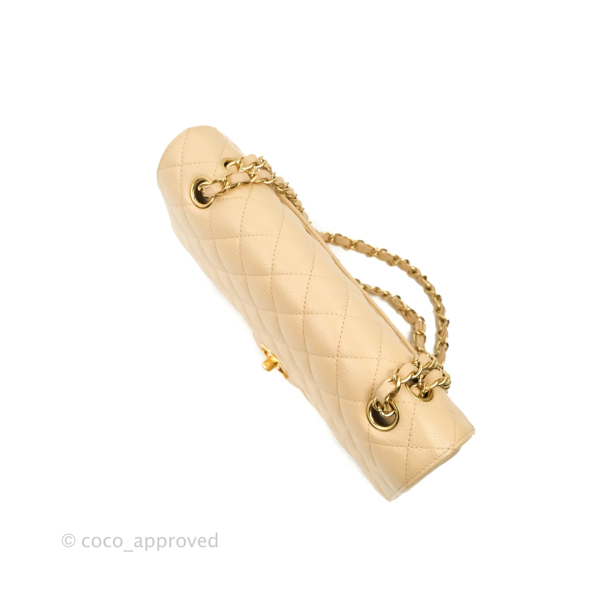 Chanel Classic M/L Medium Flap Bag - Quilted Beige Caviar Leather with Gold Hardware | Luxury Shoulder Bag for Women, Perfect for Work, Parties & Special Occasions