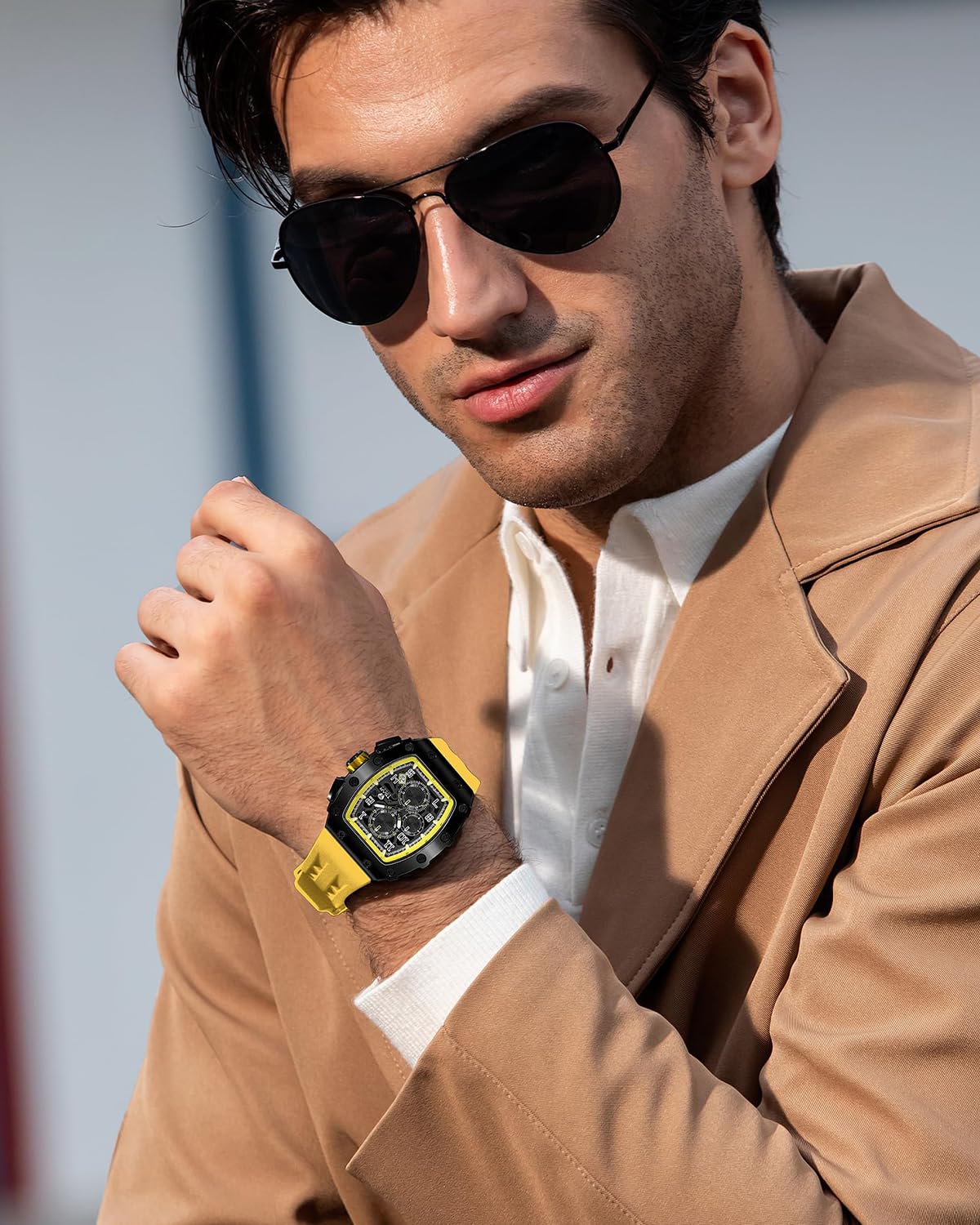 TSAR BOMBA Luxury Men's Tonneau Watch - Waterproof 50M Analog Chronograph with Date Calendar - Business Dress & Diver Watch for Men - Large Square Face Wristwatch - Perfect for Office, Formal Events & Water Activities