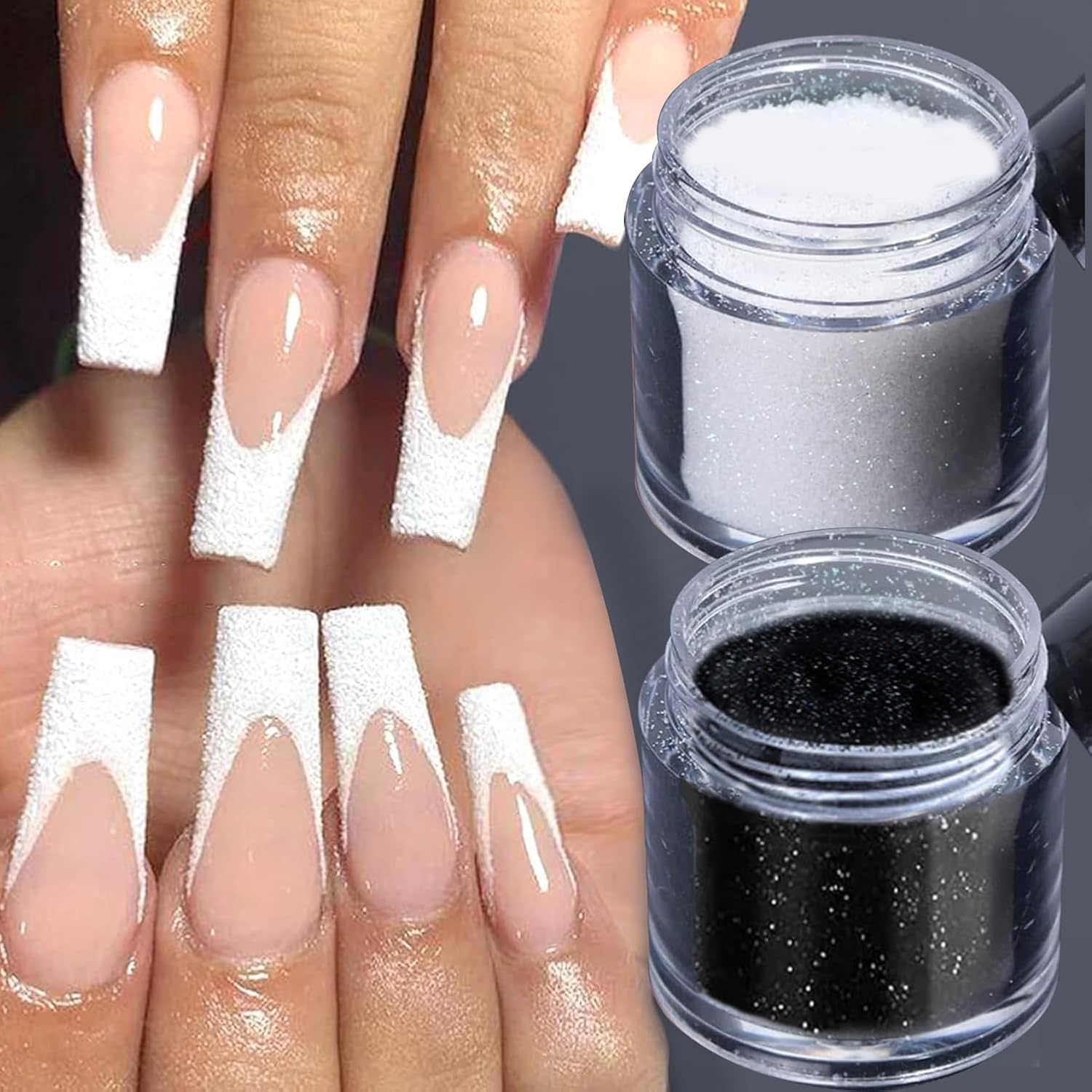 Premium Black & White French Nail Glitter Powder - Shimmering Snowflake Design for Professional Nail Art | DIY Manicure Glitter Dust for Salon-Quality Shine | Perfect for Holiday Nails, Wedding Designs & Creative DIY Crafts