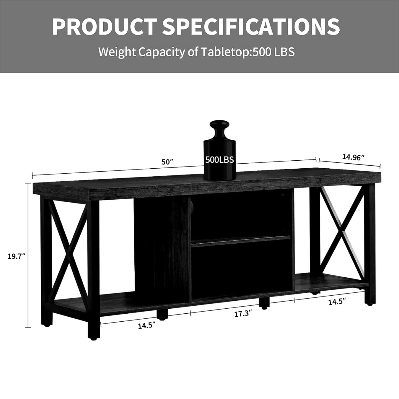 GAZHOME 55 Inch TV Stand with Open Storage Shelves - Modern TV Cabinet for Living Room & Entertainment Center - Black | Perfect for Home Theater Setup & Media Organization