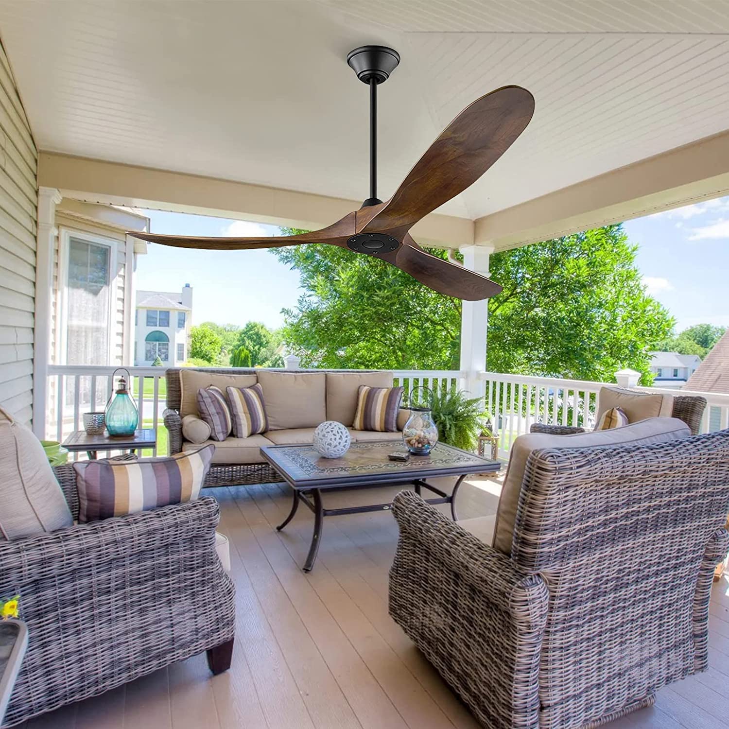 70 Inch Modern Ceiling Fan No Light - Industrial Farmhouse Style Indoor/Outdoor Ceiling Fan for Patio, Bedroom & Living Room - Silent Inverter Motor - Brown Finish - Perfect for Home, Office and Commercial Spaces