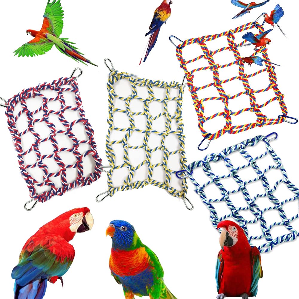 Small Animal Hammock for Rats, Birds & Parrots - Woven Climbing Net with 4 Hooks - Perfect for Cages, Play Areas & Small Pet Enrichment