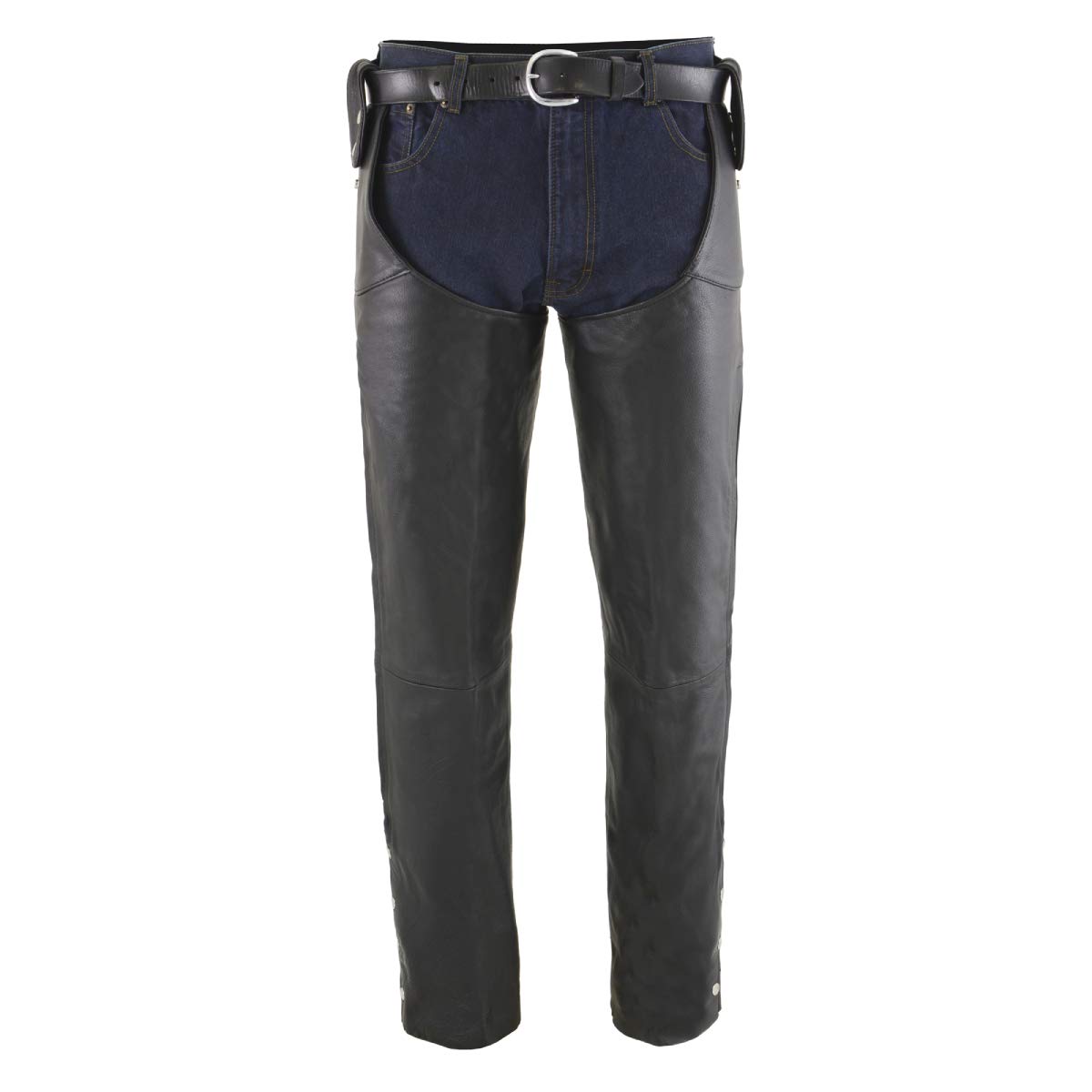 Milwaukee Leather SH1198 Men's Black Adjustable Side Snap Beltless Chaps for Motorcycle Riding & Outdoor Work - Durable Leather Chaps for Bikers, Ranchers & Construction Workers