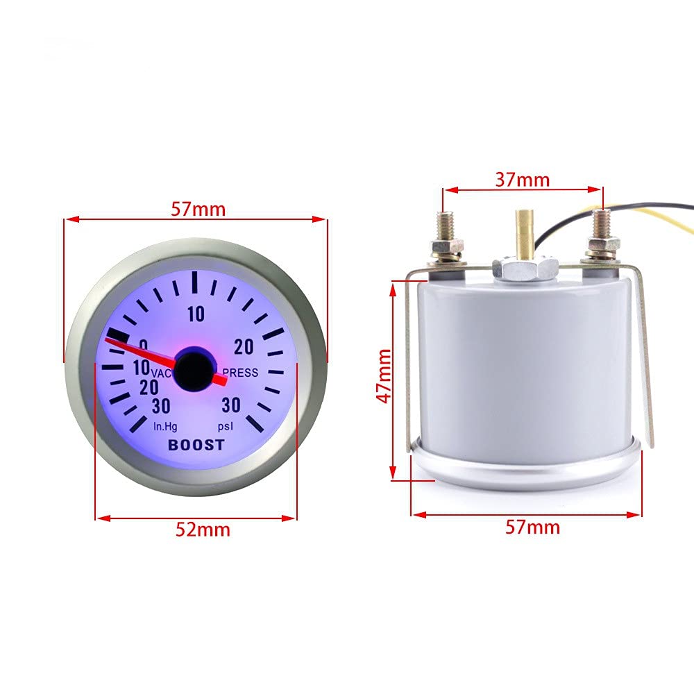 52mm LED Turbo Boost Gauge Meter - 30 PSI & Vacuum Pressure (30in.Hg) - 2