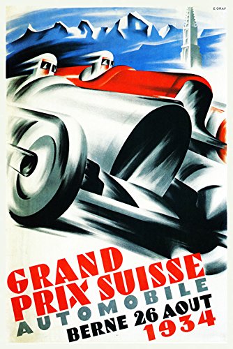 1934 Grand Prix Suisse Switzerland Vintage Car Race Poster - European Motorsport Art Print on Paper or Canvas (30