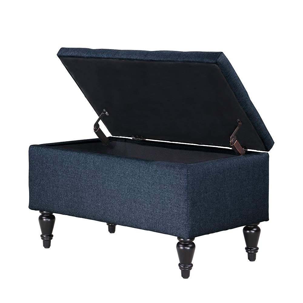 MAYPEX 29 Inch Tufted Rectangular Storage Ottoman Bench - Navy Blue Upholstered Coffee Table with Smooth Hinge Lid, Multi-Functional Seat for Living Room, Bedroom & Office - Perfect for Extra Seating, Hidden Storage & Home Decor