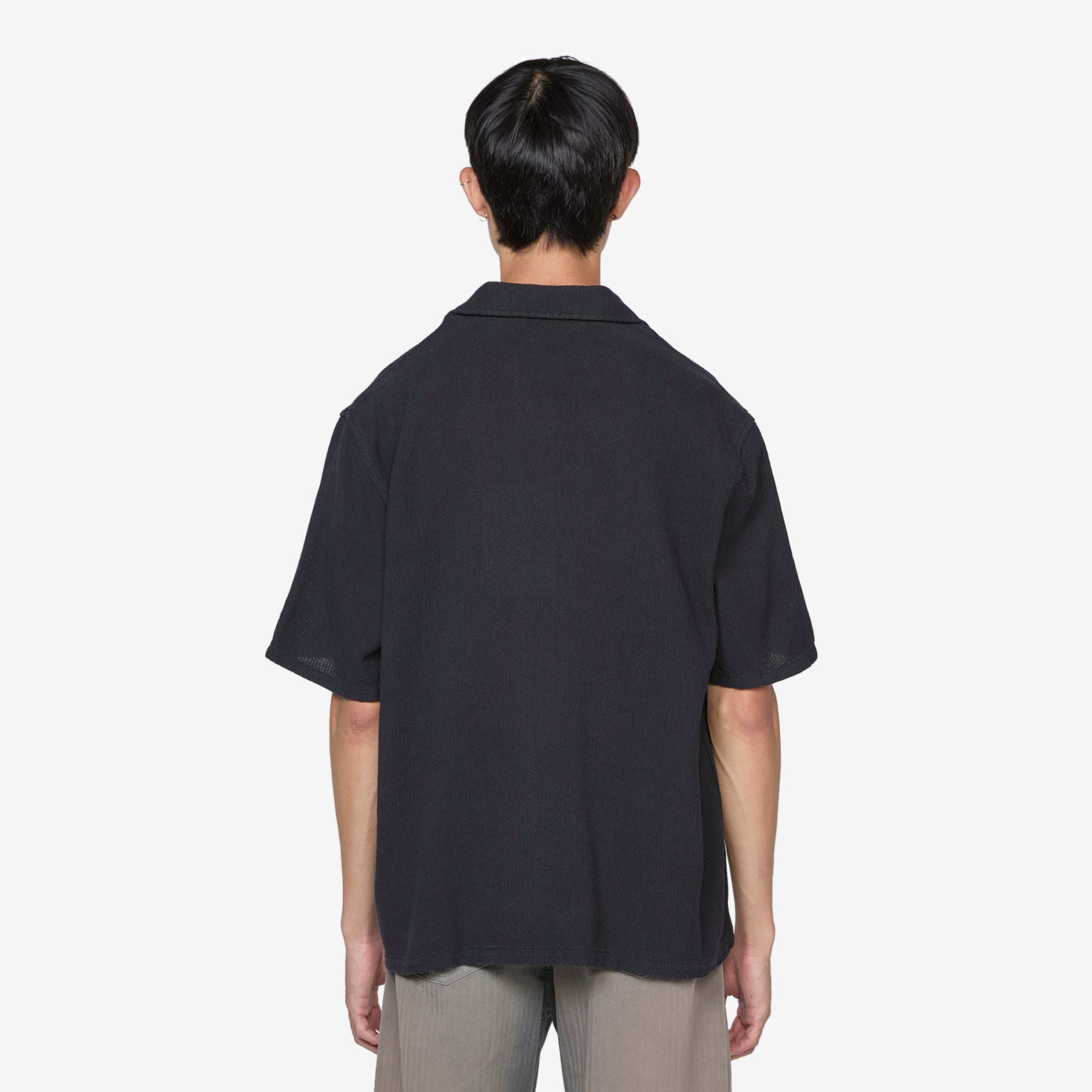 Black Crochet Weave Box Shirt Short Sleeve Top - Breathable Summer Casual Wear for Beach & Outdoor Activities