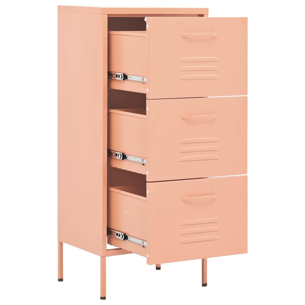 vidaXL 4-Drawer Steel Storage Cabinet - Freestanding File Cabinet with Lock, Pink, for Office, Home, or Classroom Organization