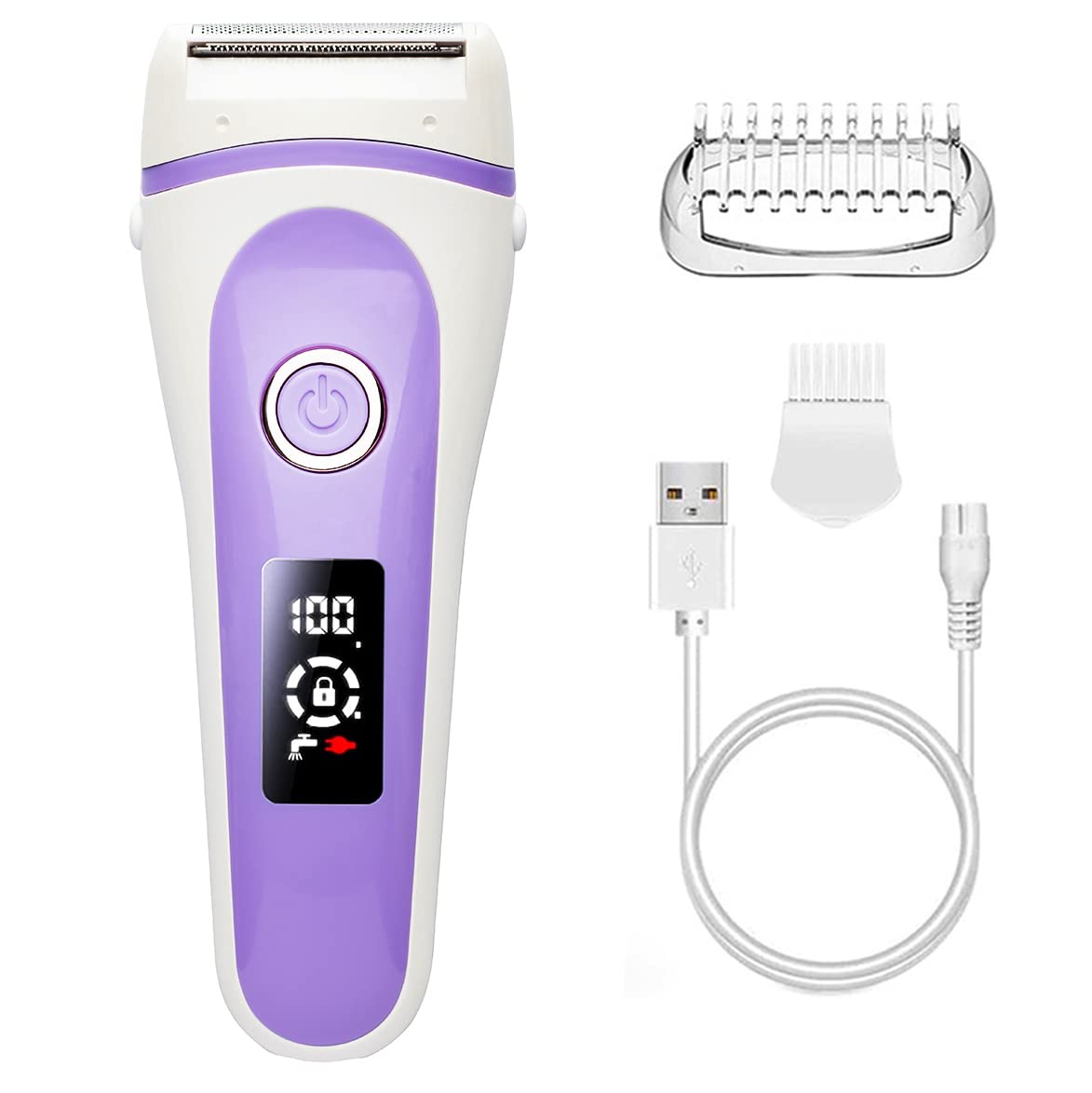 Best Electric Lady Shaver & Bikini Trimmer for Women - Rechargeable Cordless Wet/Dry Painless Razor with LED Display - Perfect for Legs, Underarms & Pubic Hair - Purple | At-Home Grooming & Travel Essential