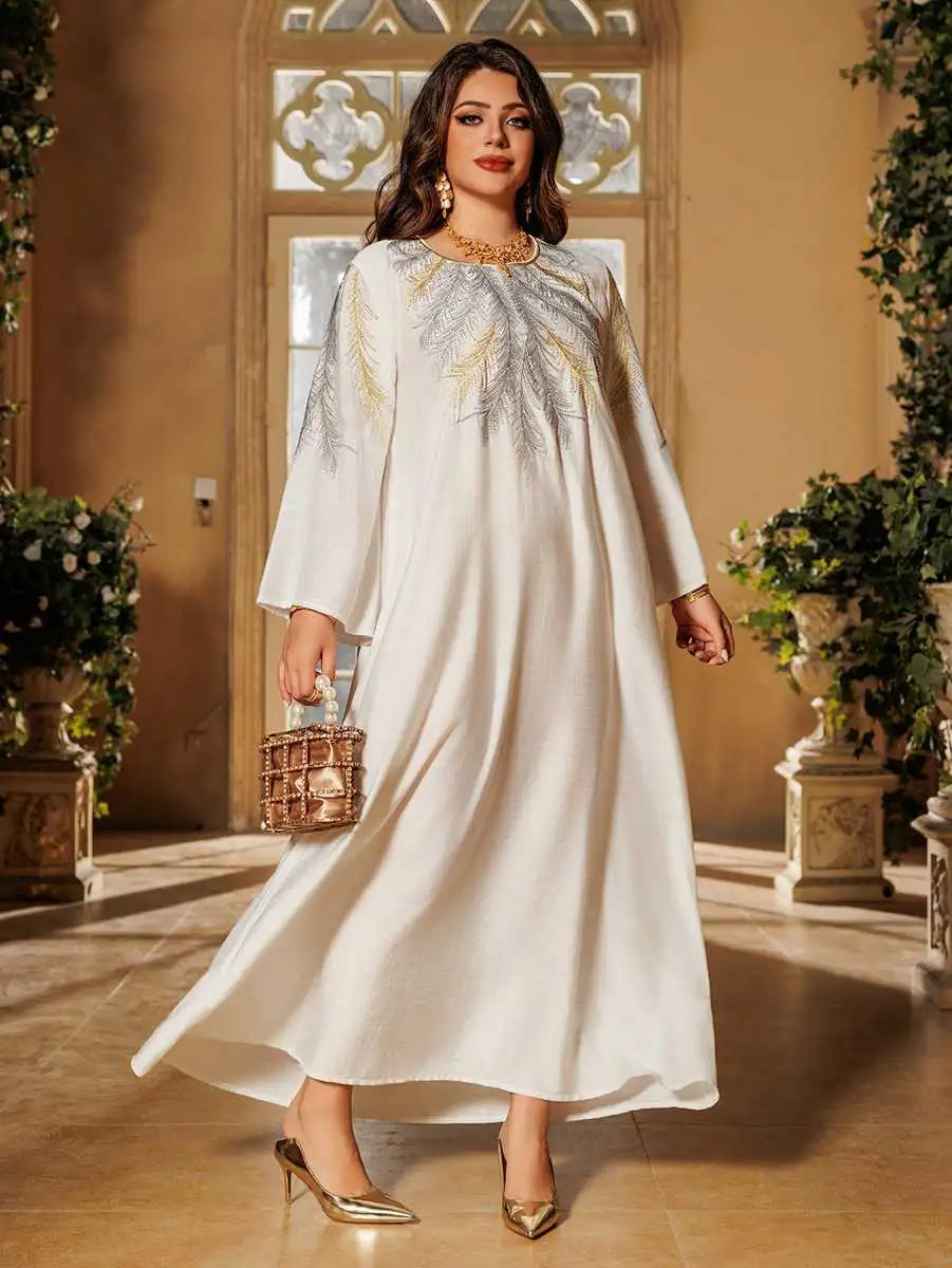 Elegant Eid Embroidered Hotfix Rhinestone Caftan Kaftan Dress for Women - Perfect for Holiday Parties, Weddings & Special Occasions