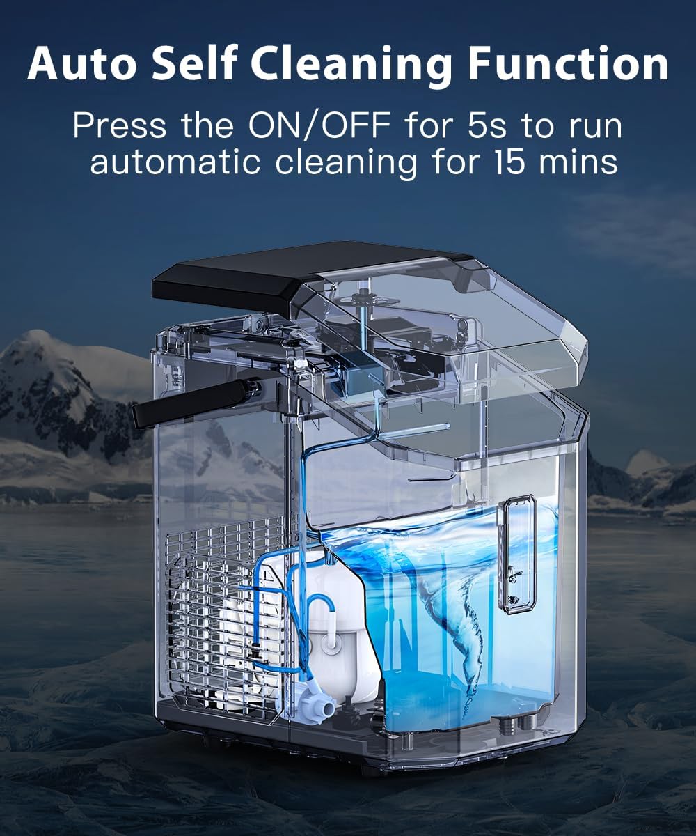 Joy Pebble Nugget Stainless Steel Ice Maker Machine - 10,000pcs/33lbs Daily Output, Portable Countertop Ice Maker with Self-Cleaning Function, Includes Ice Scoop & Basket (Silver) - Perfect for Home Bars, Parties, Offices and Outdoor Camping