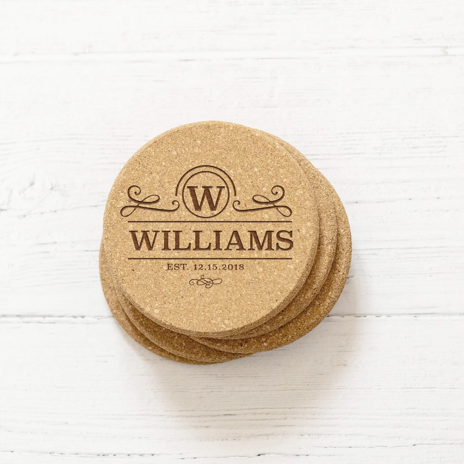 Personalized Cork Drink Coasters Set of 4 - Custom Wedding Gifts for Couples, Bridal Shower & Housewarming Presents - Unique Home Decor for Dining Table, Coffee Table & Outdoor Patio - Perfect Closing Gift for New Homeowners & Anniversary Present