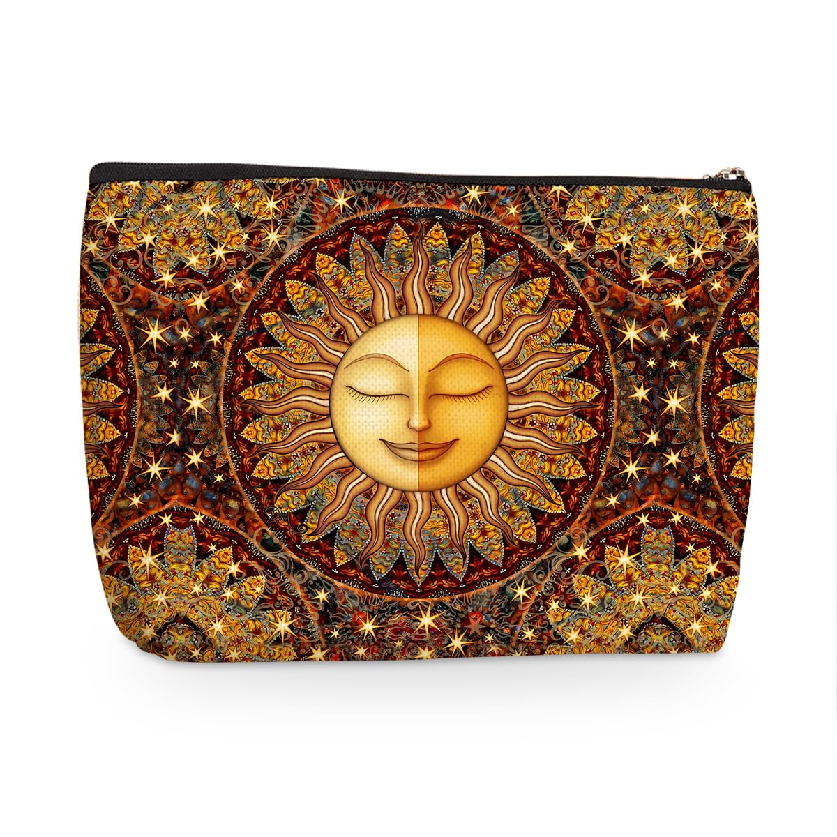 Boho Makeup Bag for Women - Sun and Moon Cosmetic Pouch with Mystical Astrology Design - Perfect Hippie Gift for Best Friend, Daughter, Niece, or BFF - Great for Birthday, Graduation & Mother's Day - Travel-Friendly & Stylish for Festivals, Yoga Trips, and Daily Use
