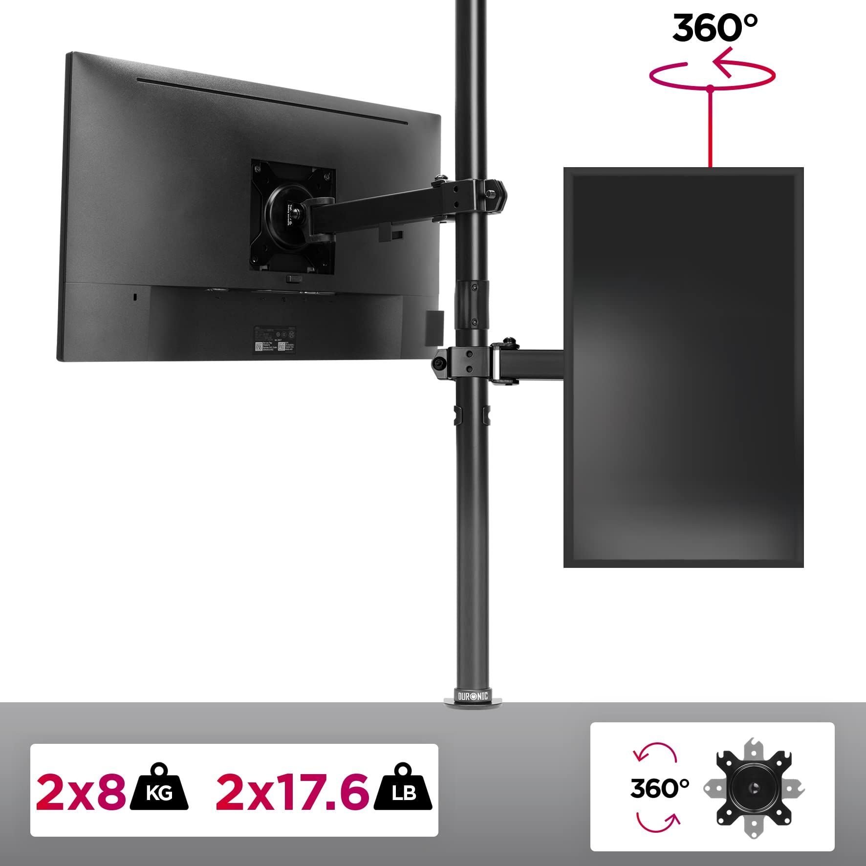 Duronic Dual Monitor Stand DMT152VX1 - Adjustable Desk Mount for Two 13-27