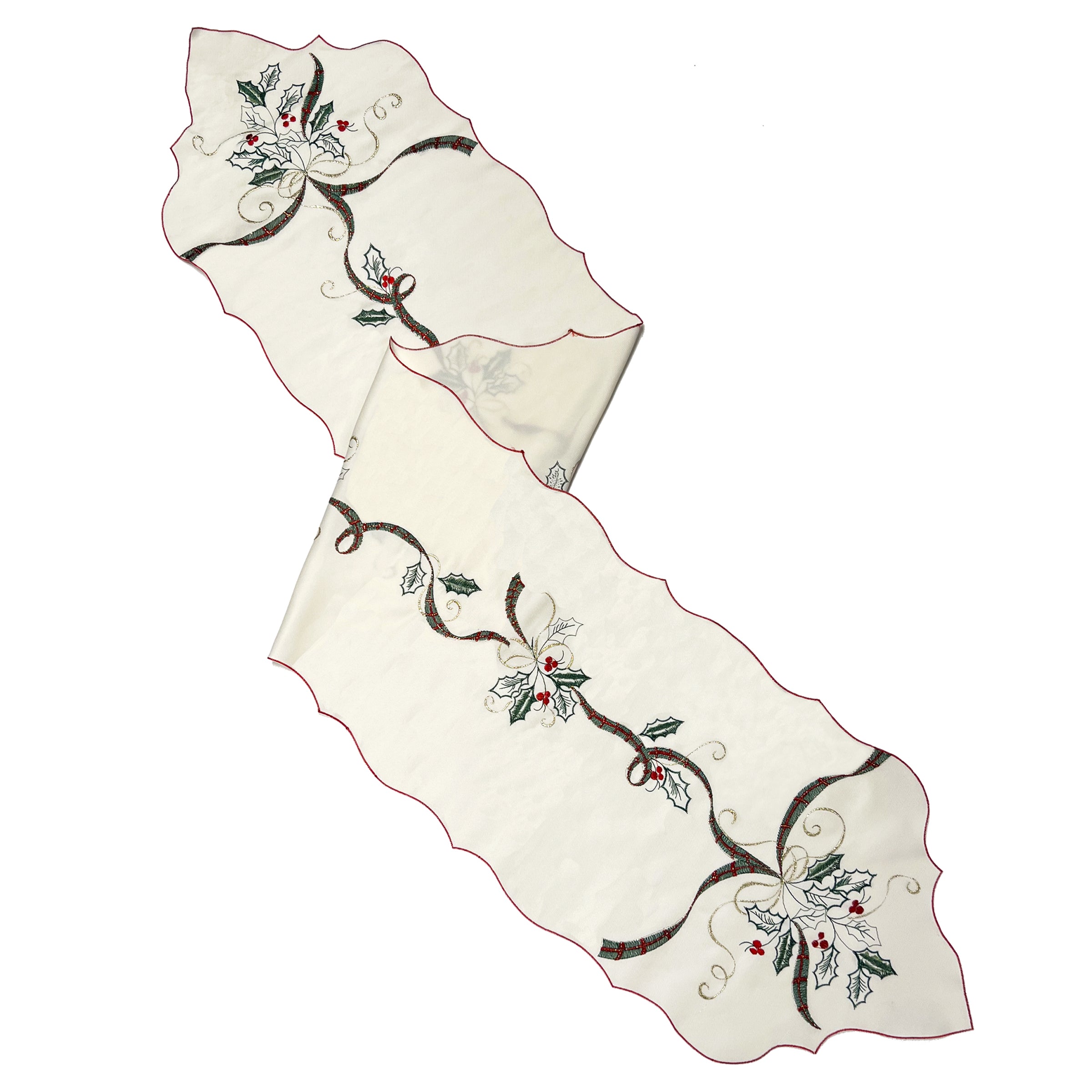 Holiday Nouveau Holly & Berries 14X72 Table Runner - Christmas Dining Table Decor for Holiday Parties & Festive Gatherings