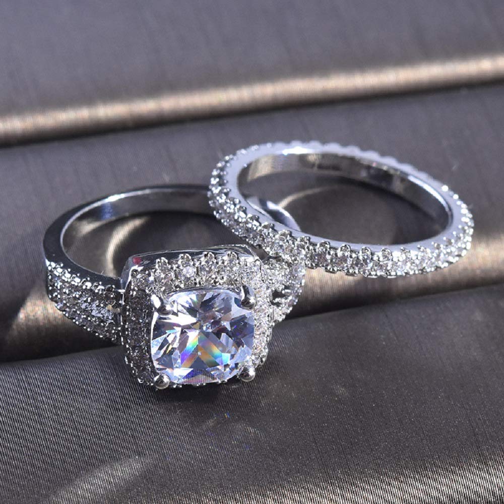 925 Sterling Silver Sparkling Full Diamond Ring - Round Cut Cubic Zirconia Engagement Ring Set for Women | Multi Row Eternity Wedding Band | Perfect for Cocktail Parties, Proposals, Anniversaries & Special Occasions